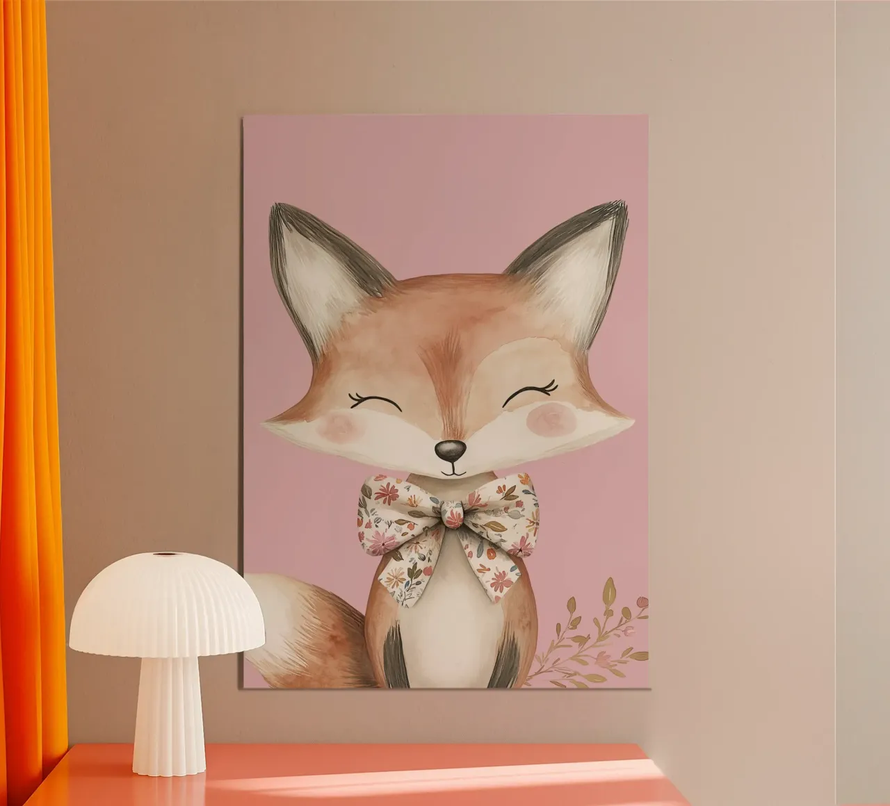 Volpe del bosco floreale - Morbida opera d'arte da parete per la camera dei bambini poster con telaio in alluminio da KidzStudio
