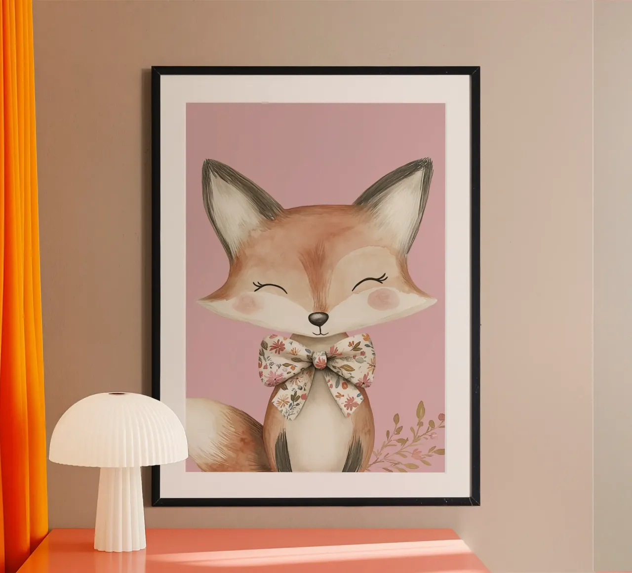 Volpe del bosco floreale - Morbida opera d'arte da parete per la camera dei bambini poster con telaio in alluminio da KidzStudio