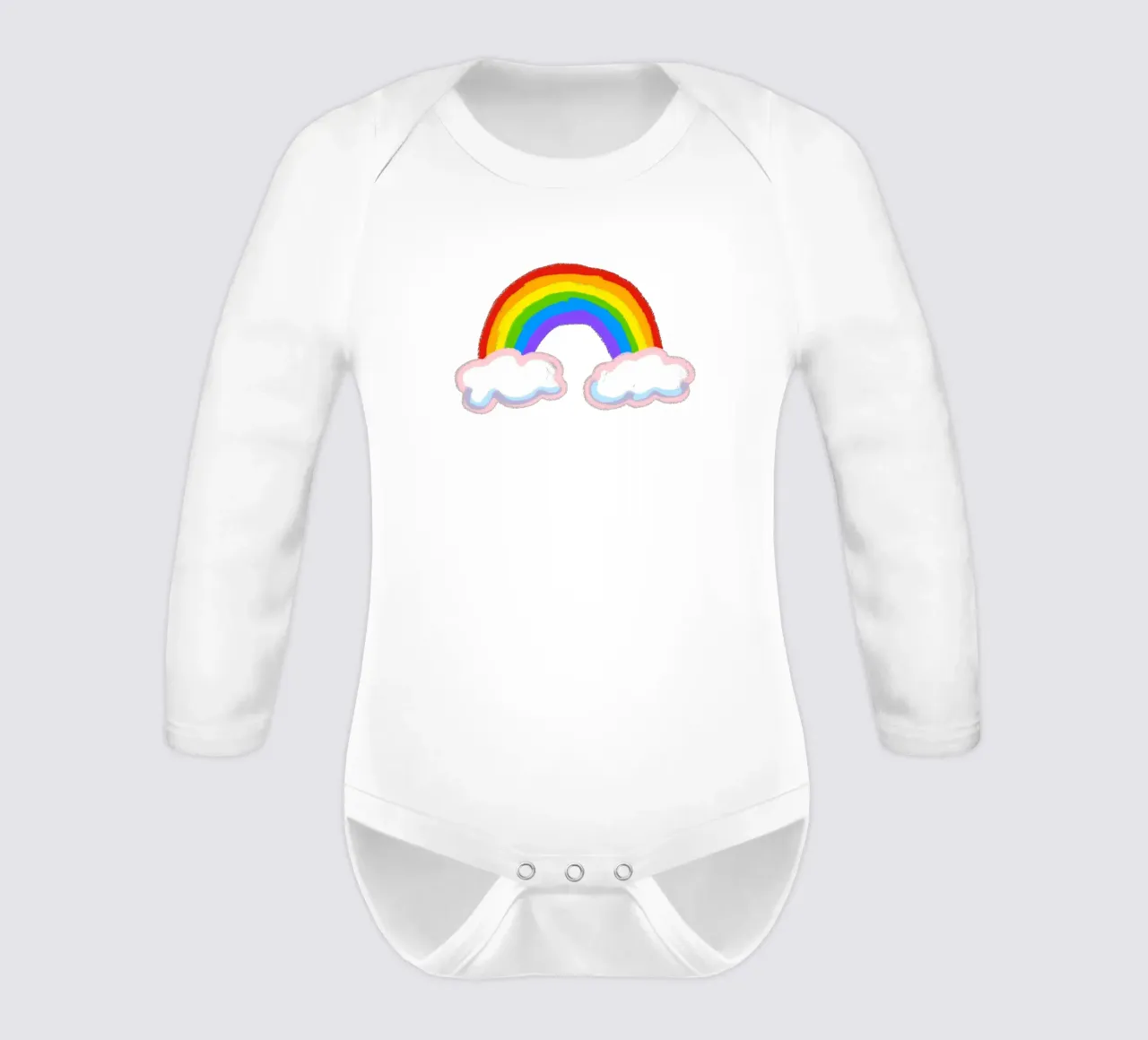 Rainbow and clouds long-sleeve baby romper by Face & Content