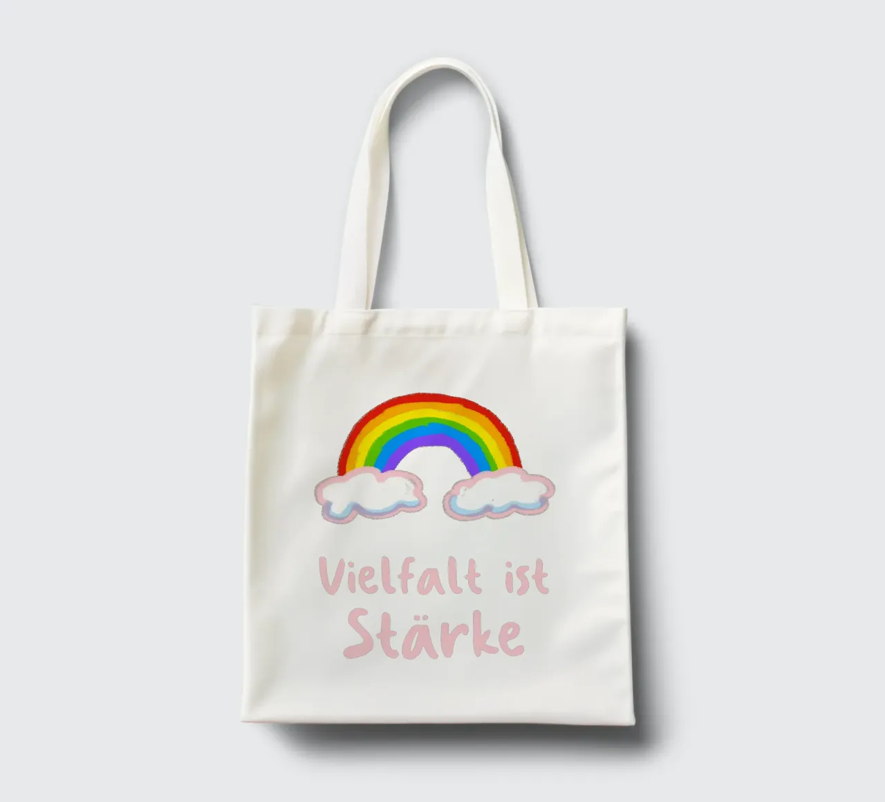 Rainbow and clouds tote bag by Face & Content