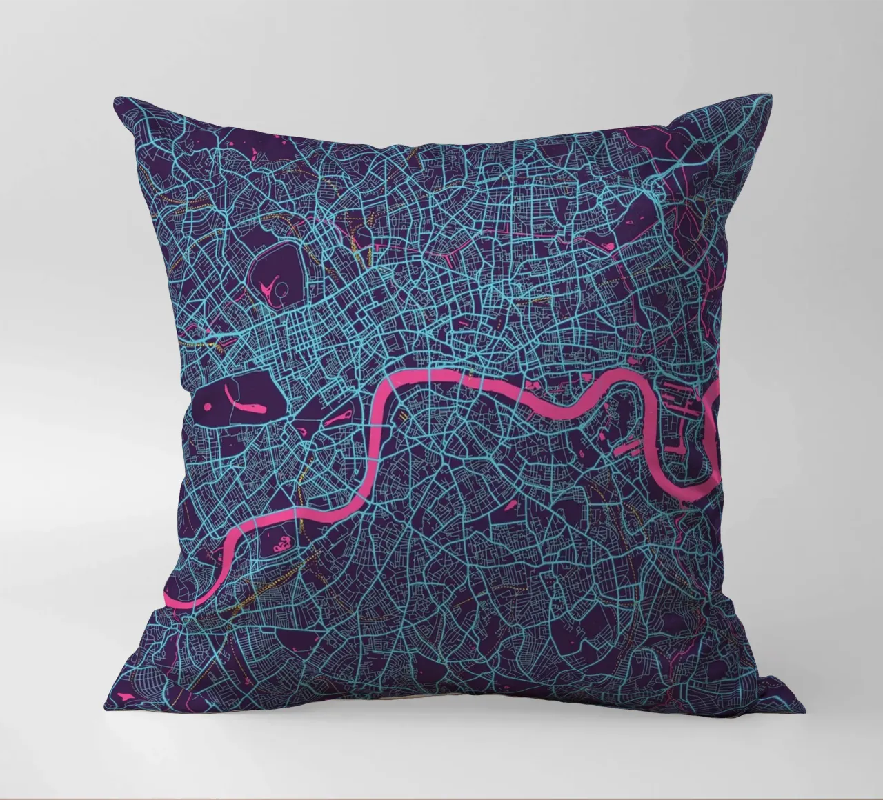 Metropolitan Glow - Mappa della città di Londra in colori vivaci cuscino da MOOODZART