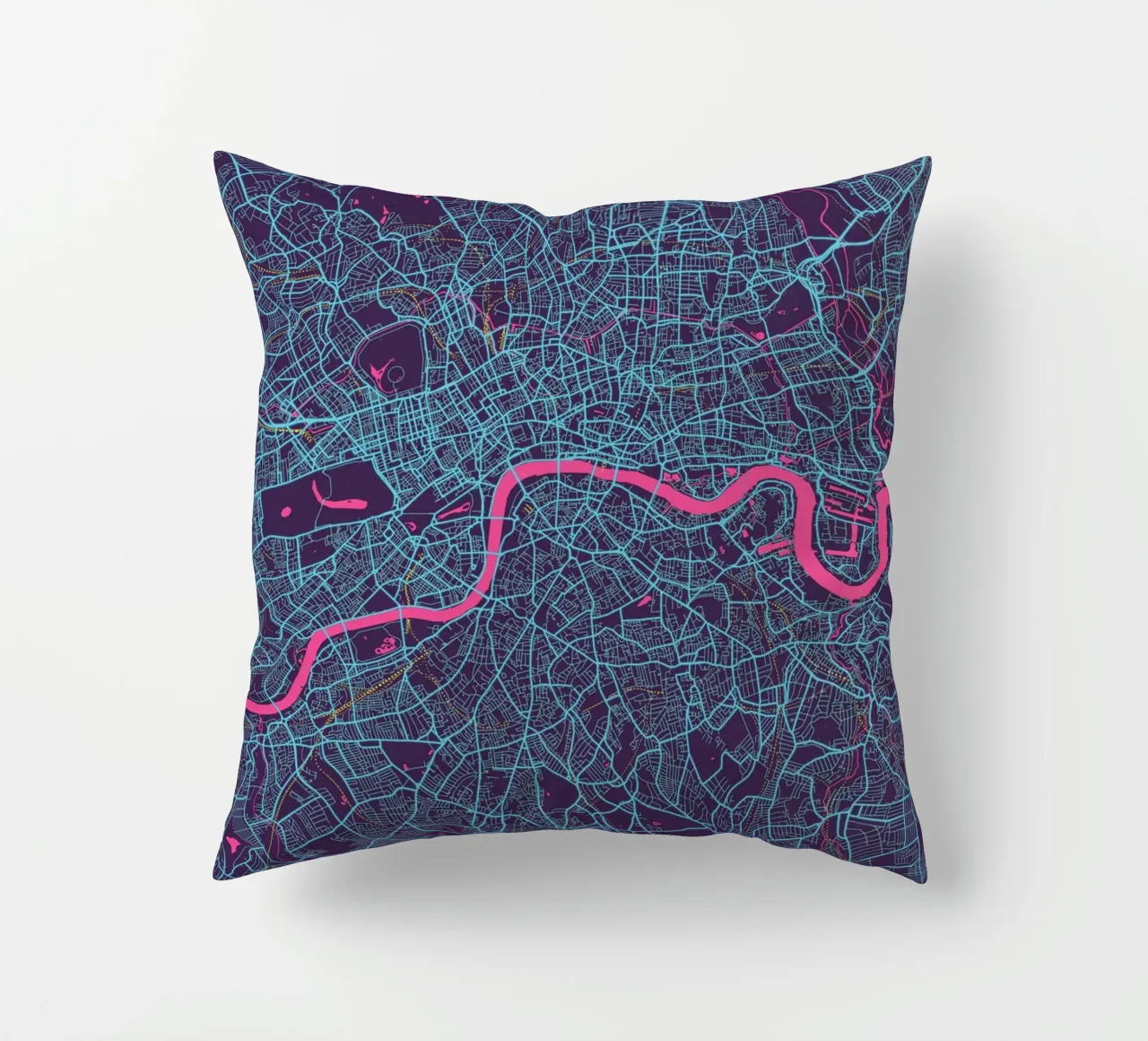 Metropolitan Glow - Mappa della città di Londra in colori vivaci cuscino da MOOODZART