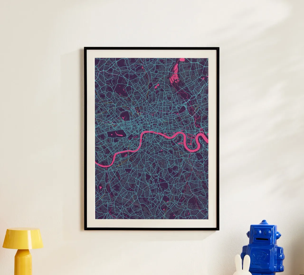 Metropolitan Glow - Mappa della città di Londra in colori vivaci carta hahnemühle da MOOODZART