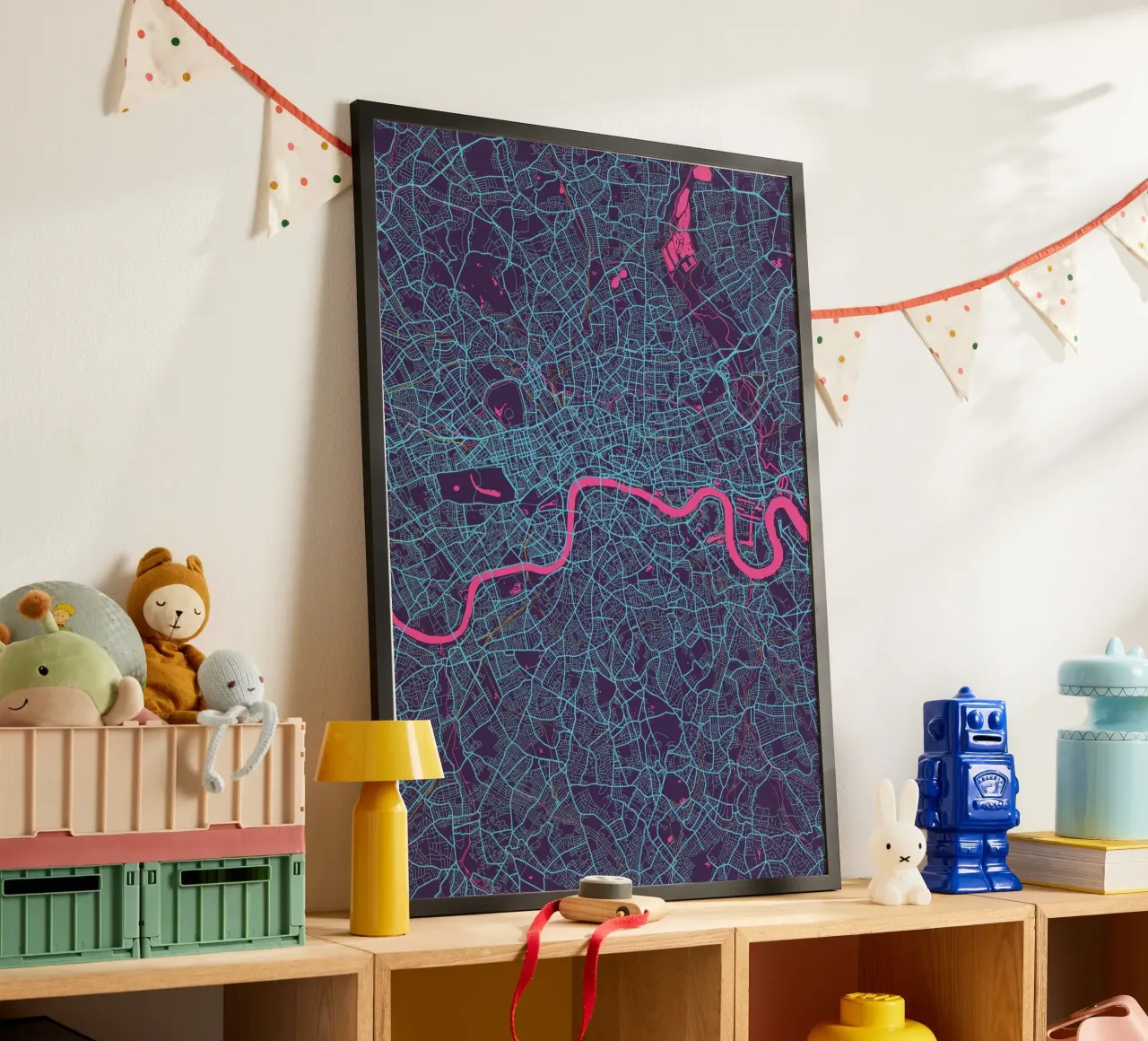 Metropolitan Glow - Mappa della città di Londra in colori vivaci carta hahnemühle da MOOODZART