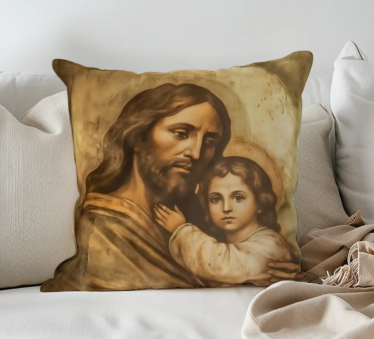 Gesù Cristo con bambino cuscino da Carinaprint