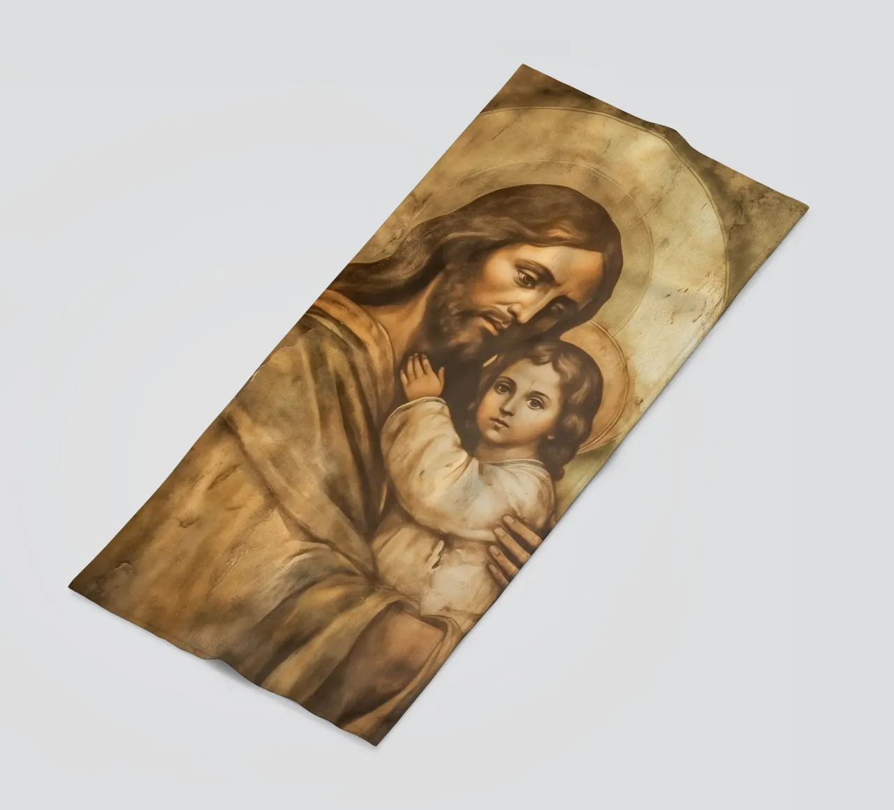 Gesù Cristo con bambino telo mare da Carinaprint