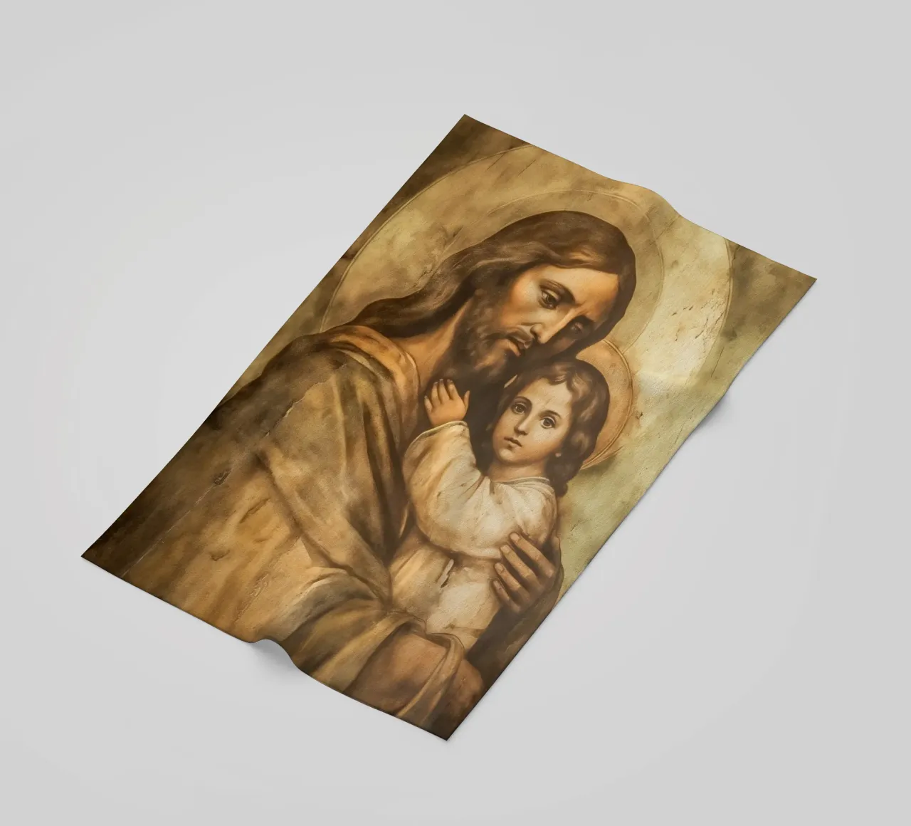Gesù Cristo con bambino telo mare da Carinaprint