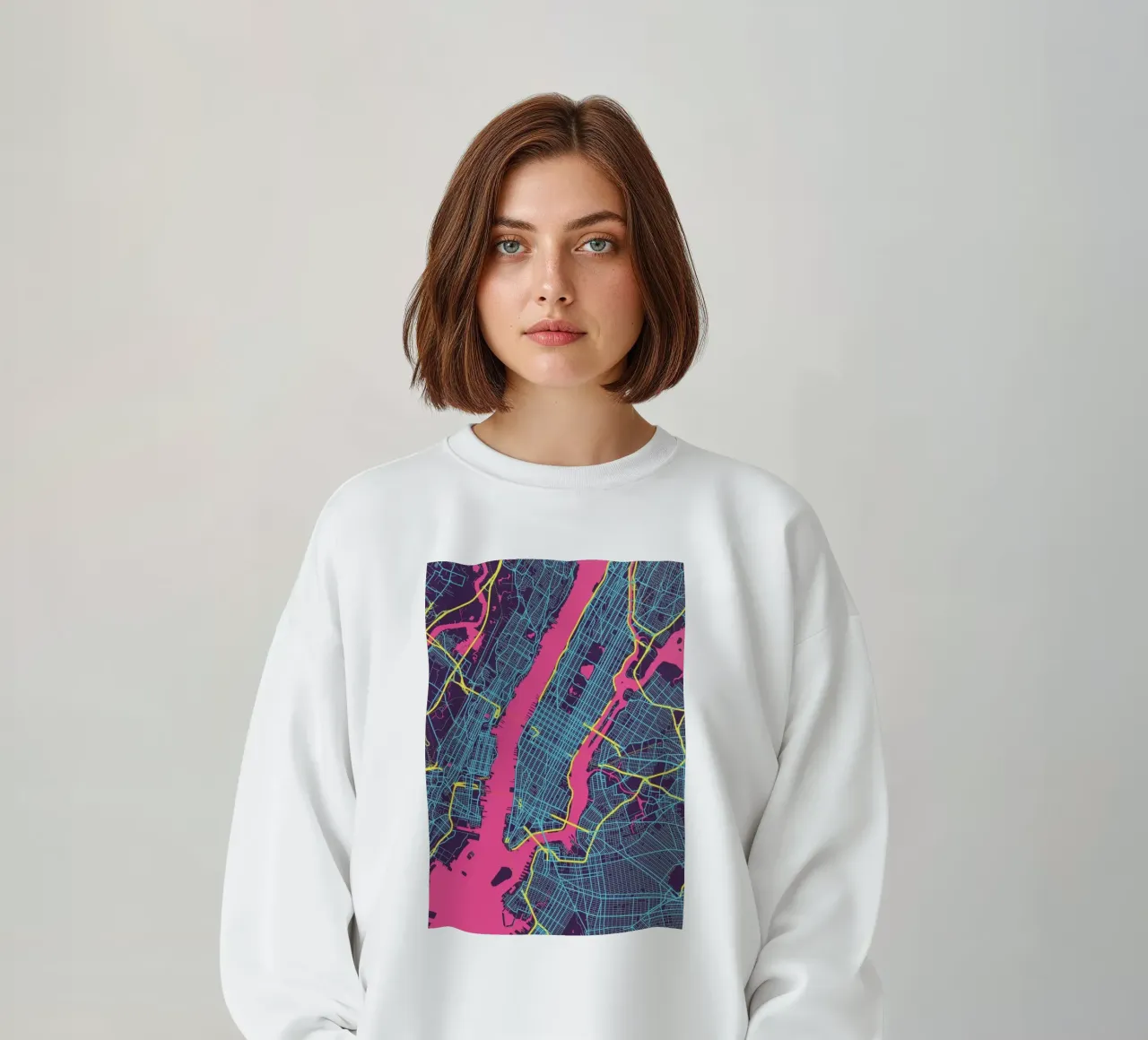Neon NYC" - Mapa abstracto de Manhattan sudadera de MOOODZART