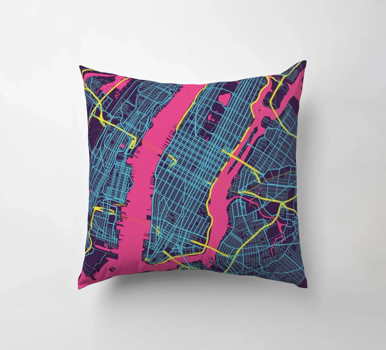 Neon NYC" - Abstract city map of Manhattan decorative cushion by MOOODZART