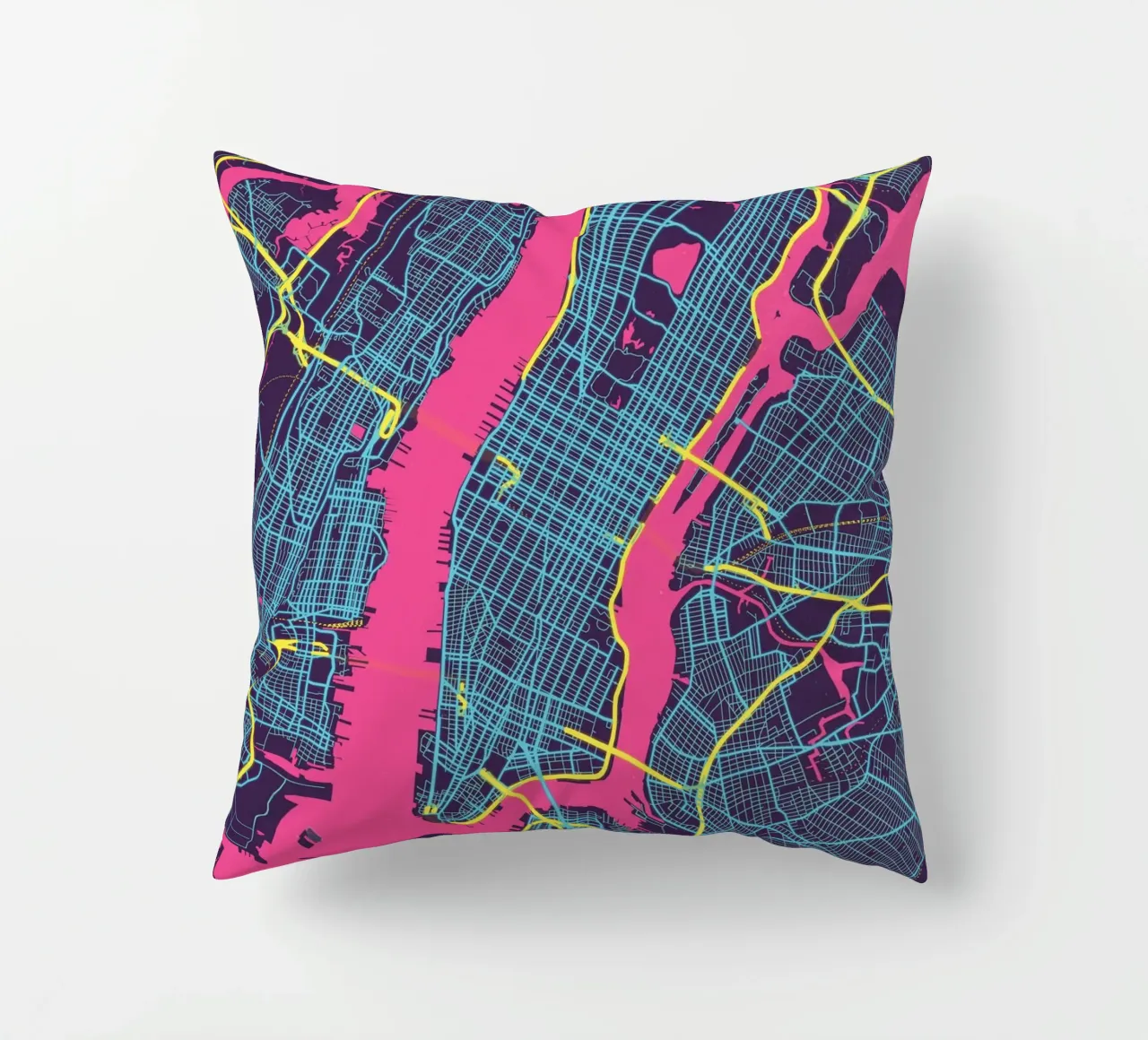 Neon NYC" - Abstract city map of Manhattan decorative cushion by MOOODZART