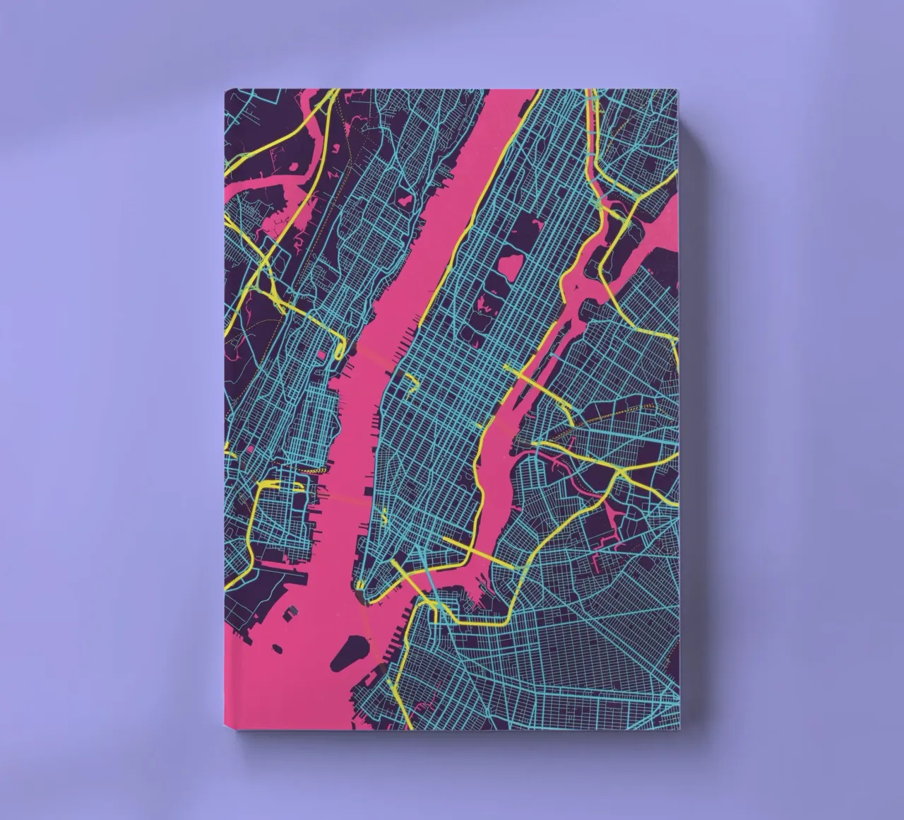 Neon NYC" - Abstract city map of Manhattan notebook by MOOODZART