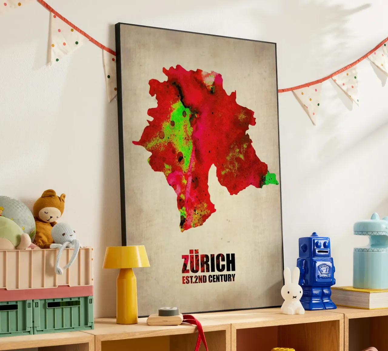 Zurich Watercolor Map alluminio dibond da Naxart
