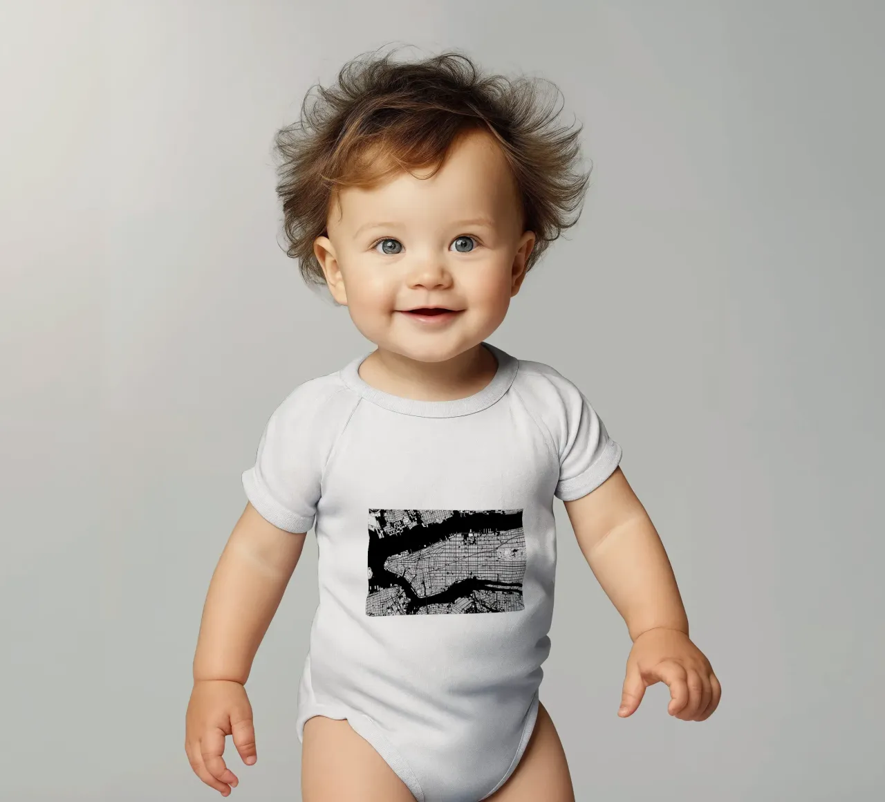 New York Black & White Kurzarm Babybody von Planos Urbanos