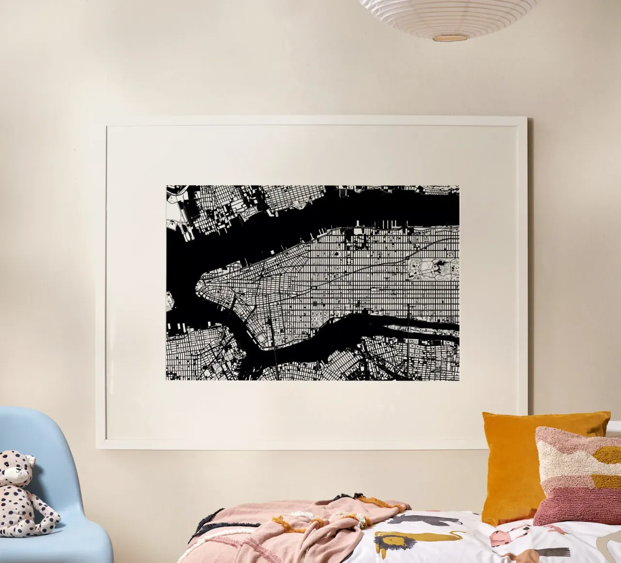 New York Black & White poster con telaio in plastica da Planos Urbanos