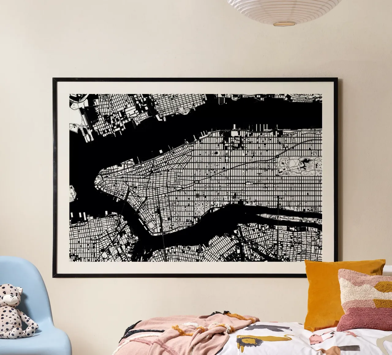New York Black & White poster con telaio in plastica da Planos Urbanos