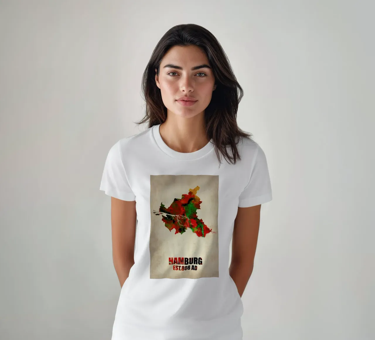 Hamburg Watercolor Map t-shirt by Naxart