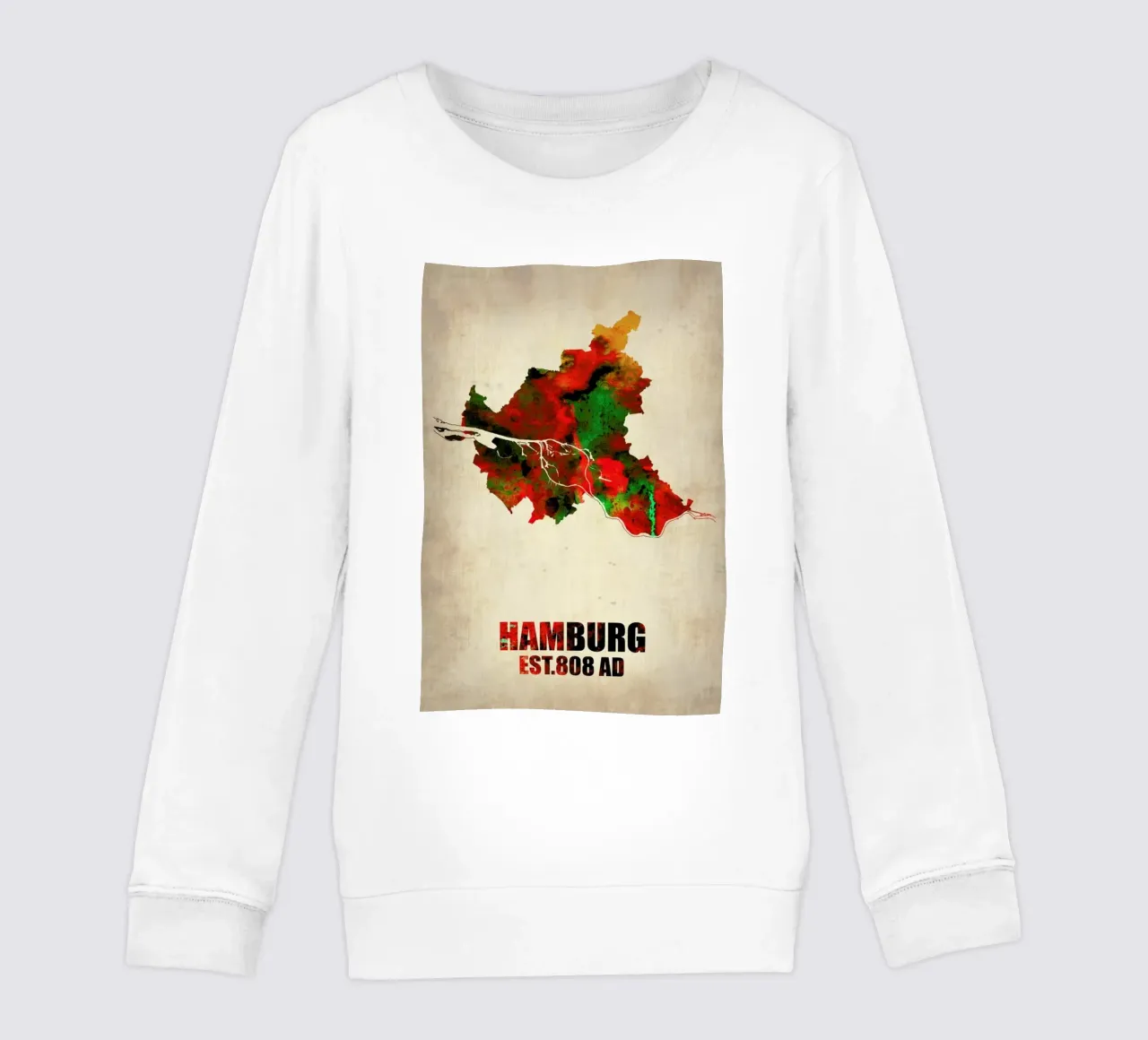 Hamburg Watercolor Map kids sweatshirt by Naxart