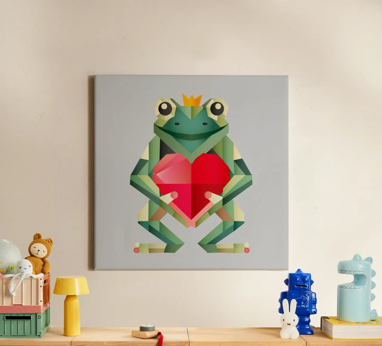 Príncipe rana con corazón - Declaración de amor geométrica lienzo con Marco flotante de namosh