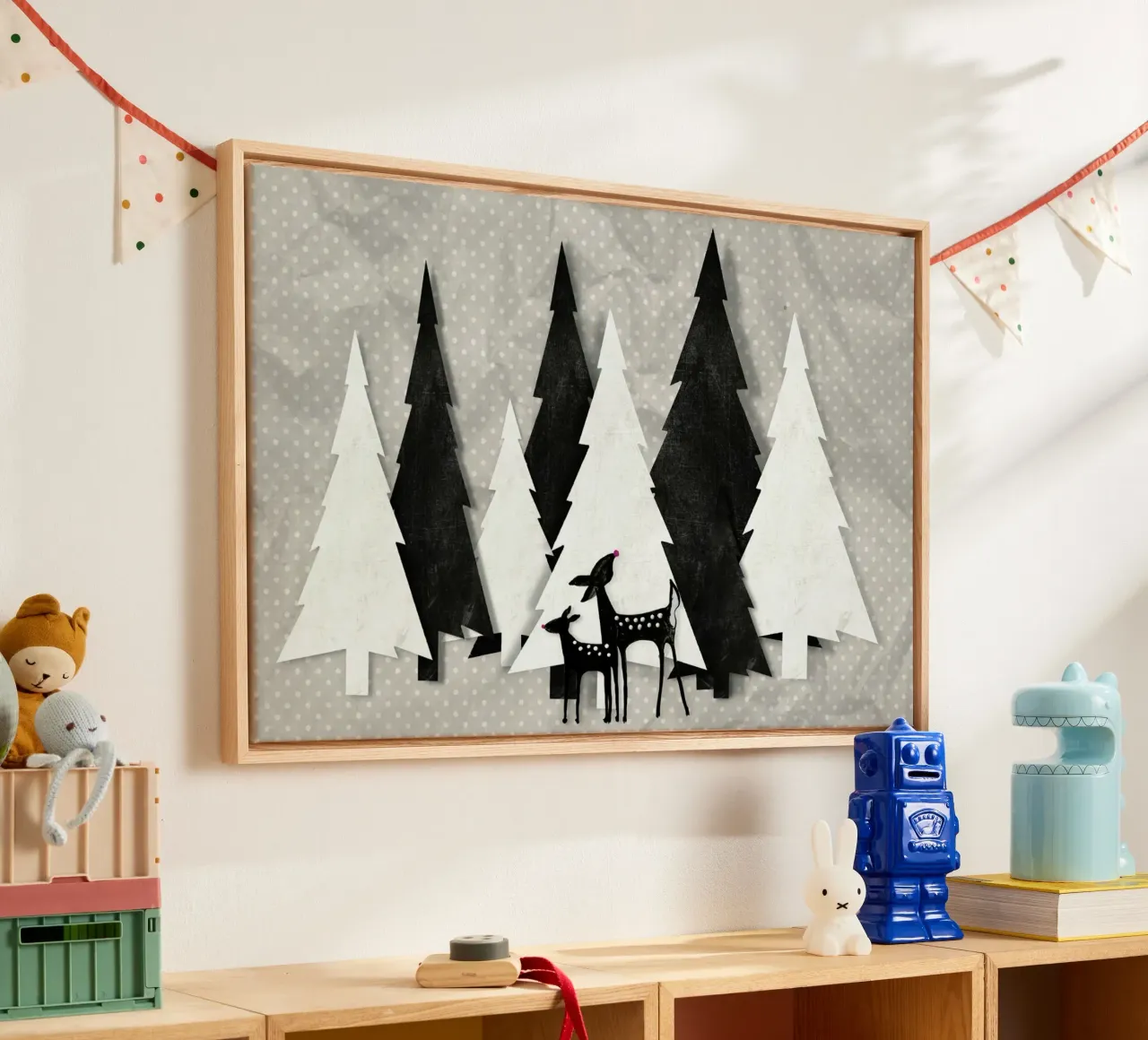 Deer and Forest canvas met Baklijst van Monika Strigel