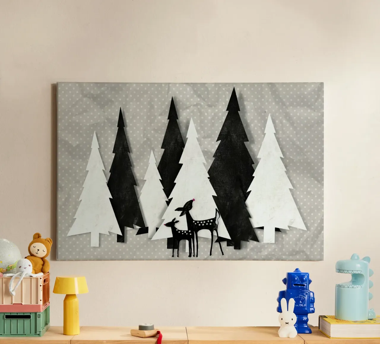 Deer and Forest canvas met Baklijst van Monika Strigel