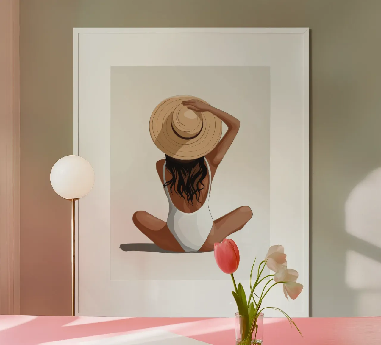 Rilassamento con il cappello da sole poster con telaio in legno da Artie Shifa