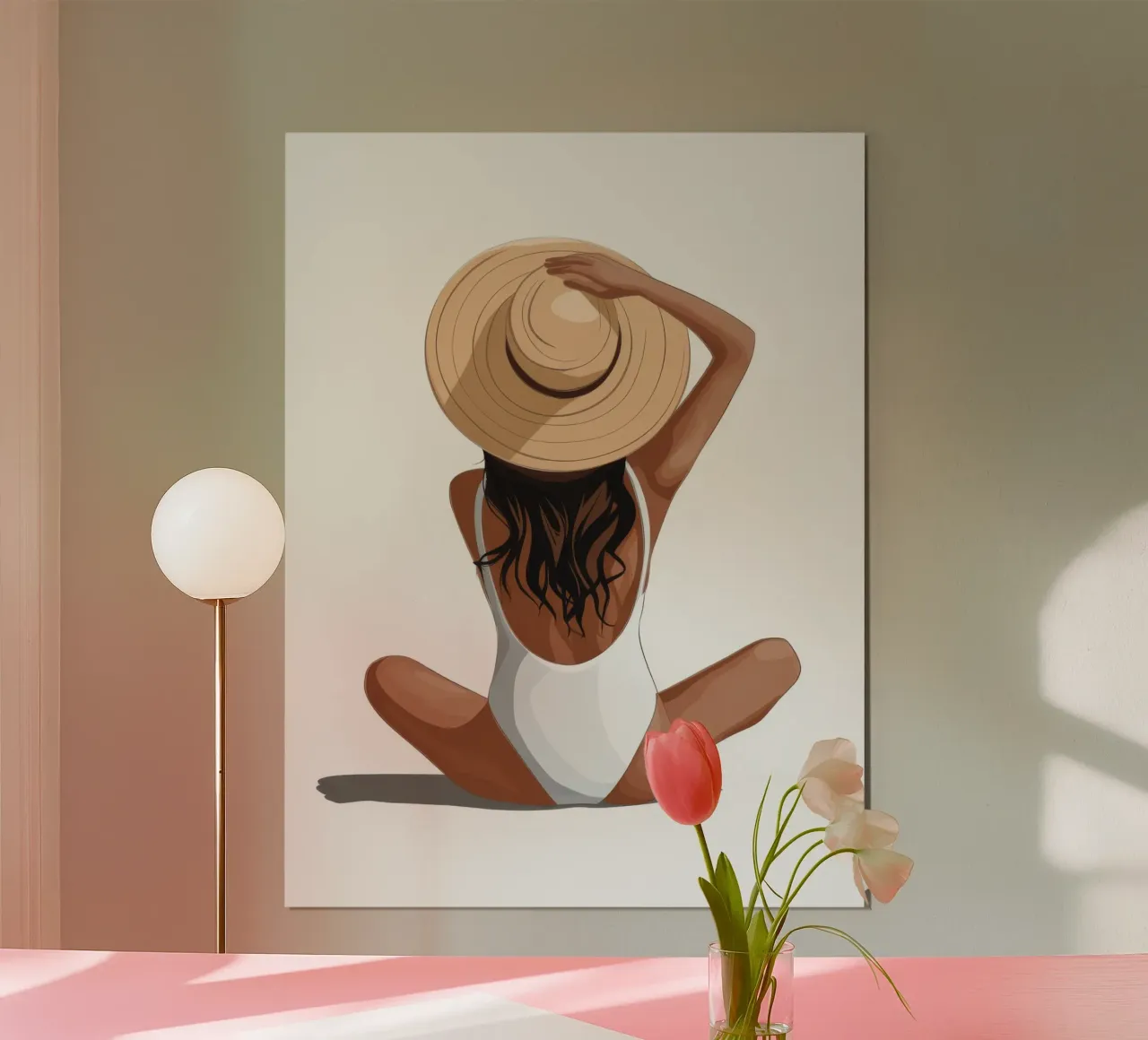 Rilassamento con il cappello da sole poster con telaio in legno da Artie Shifa