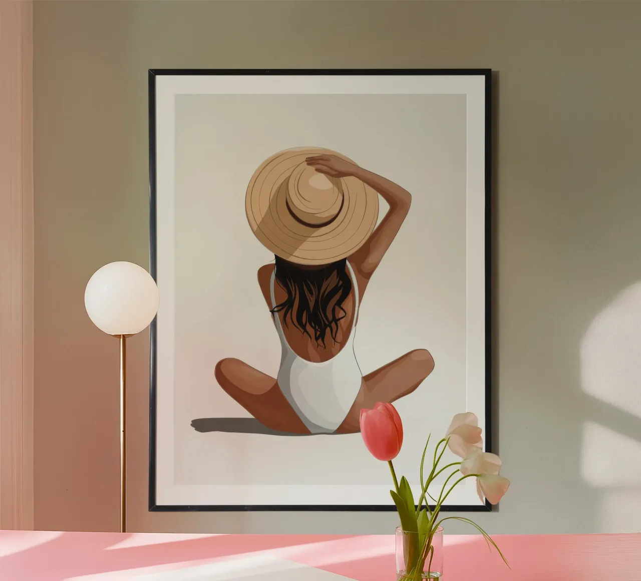 Rilassamento con il cappello da sole poster con telaio in legno da Artie Shifa