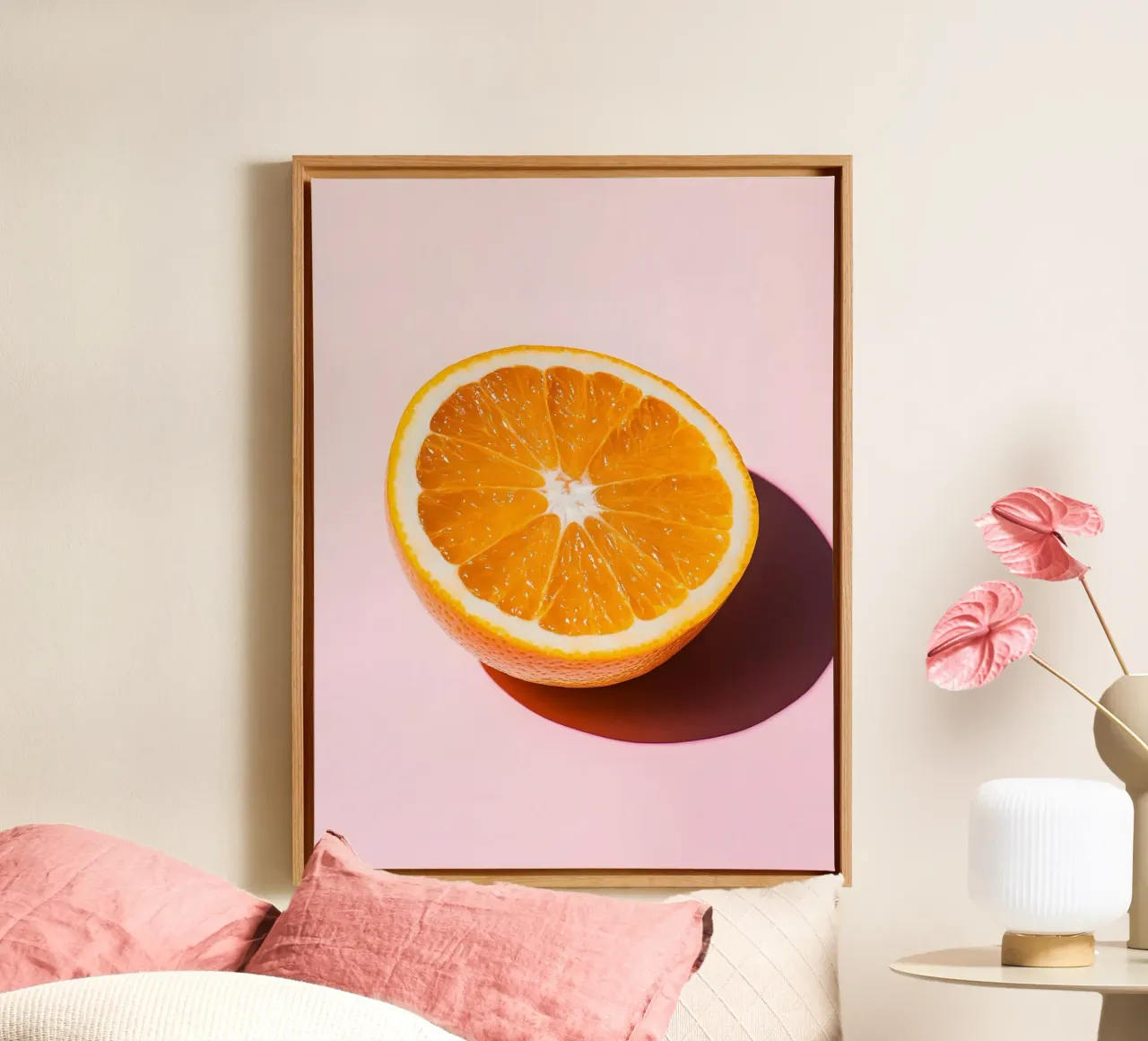 Vitamine C in stijl - Moderne oranje kunstdruk canvas met Baklijst van Studio Mooodz