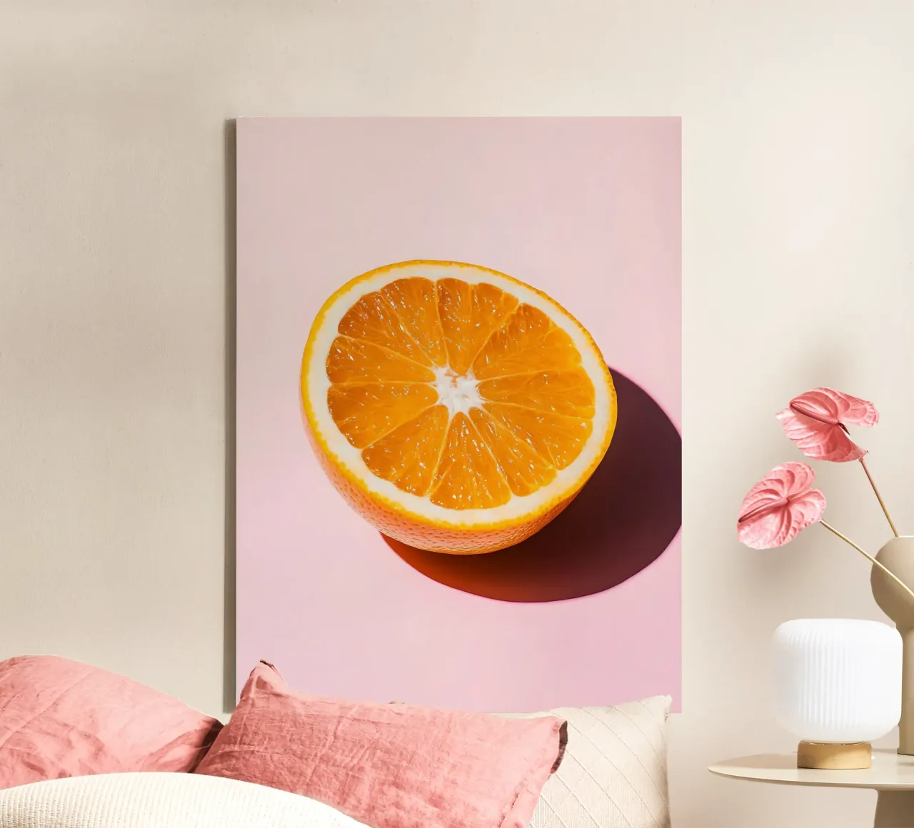 Vitamine C in stijl - Moderne oranje kunstdruk canvas met Baklijst van Studio Mooodz