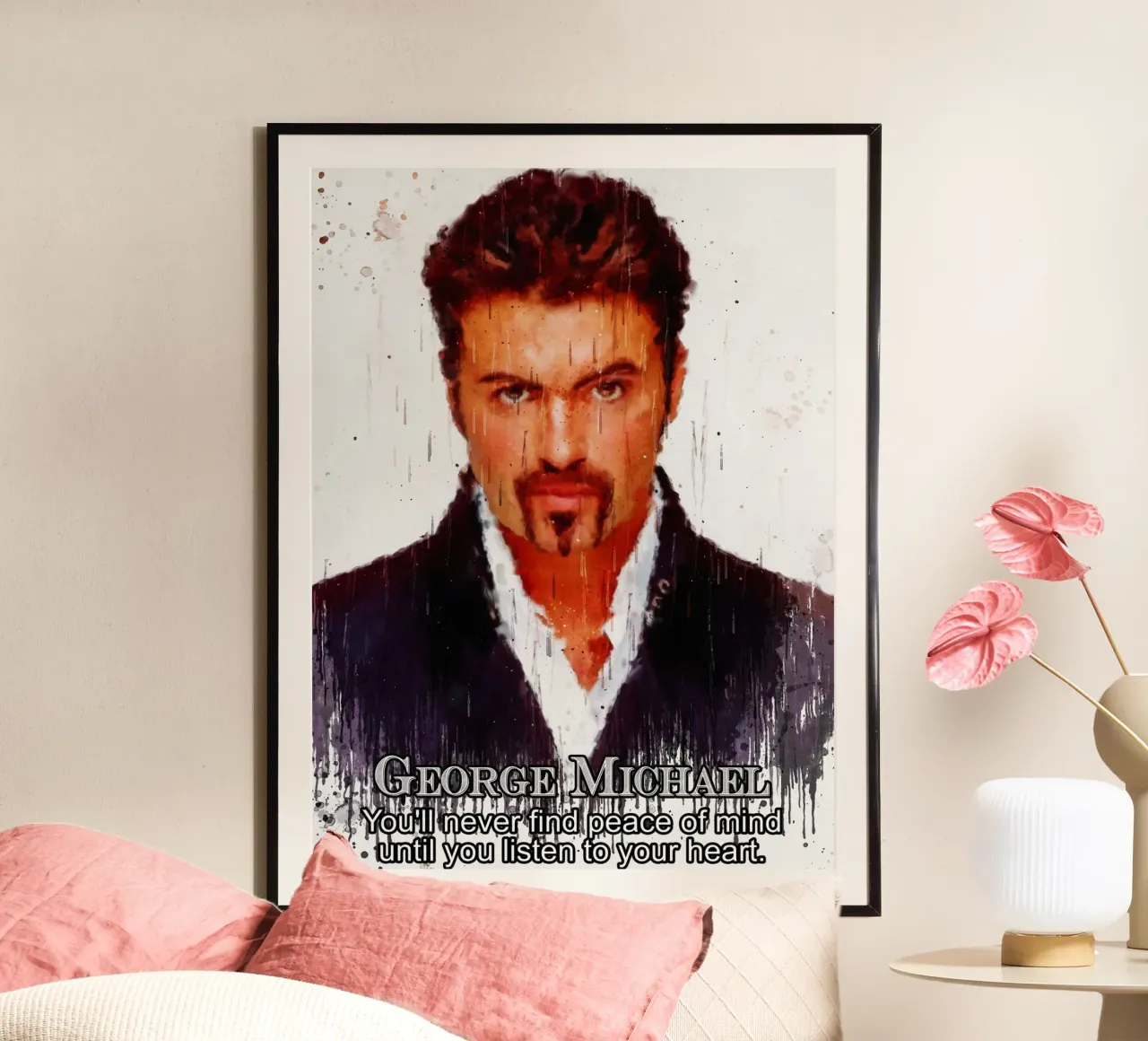George Michael Quote poster con telaio in legno da Gunawan Rb