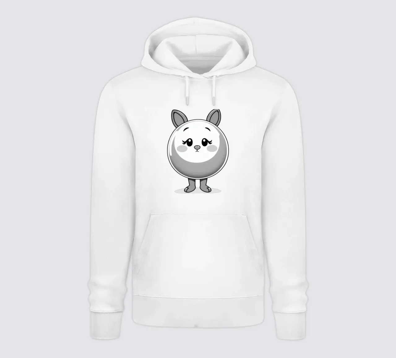 Simpatico personaggio animato rotondo con orecchie e allegro felpa con cappuccio da DesignDoodle