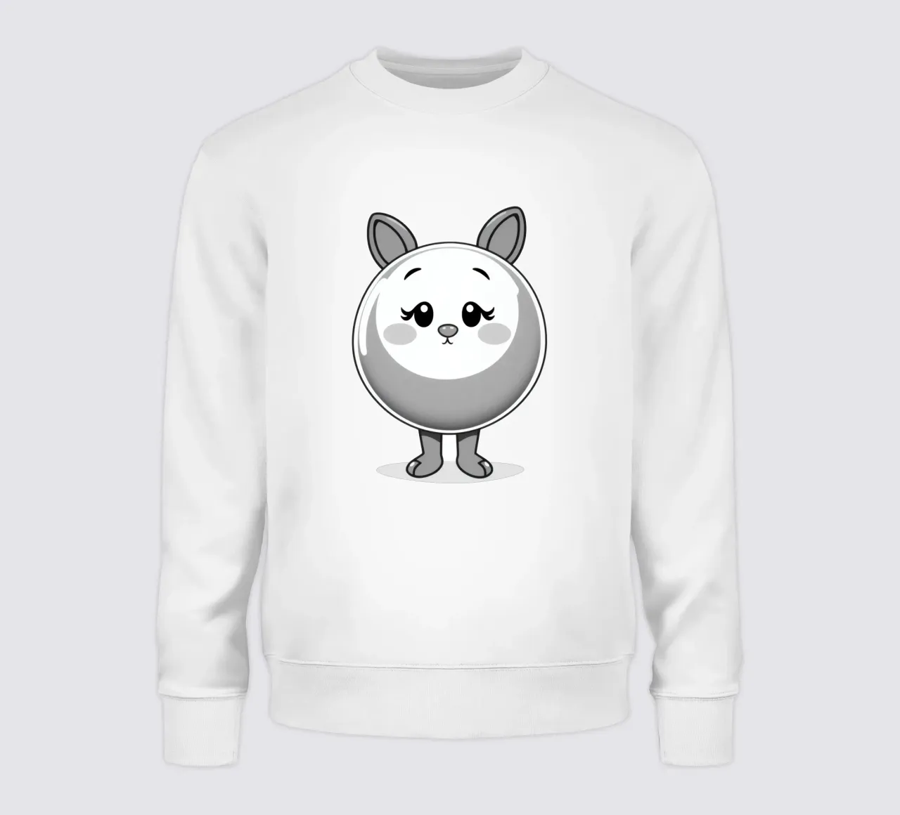 Simpatico personaggio animato rotondo con orecchie e allegro felpa da DesignDoodle