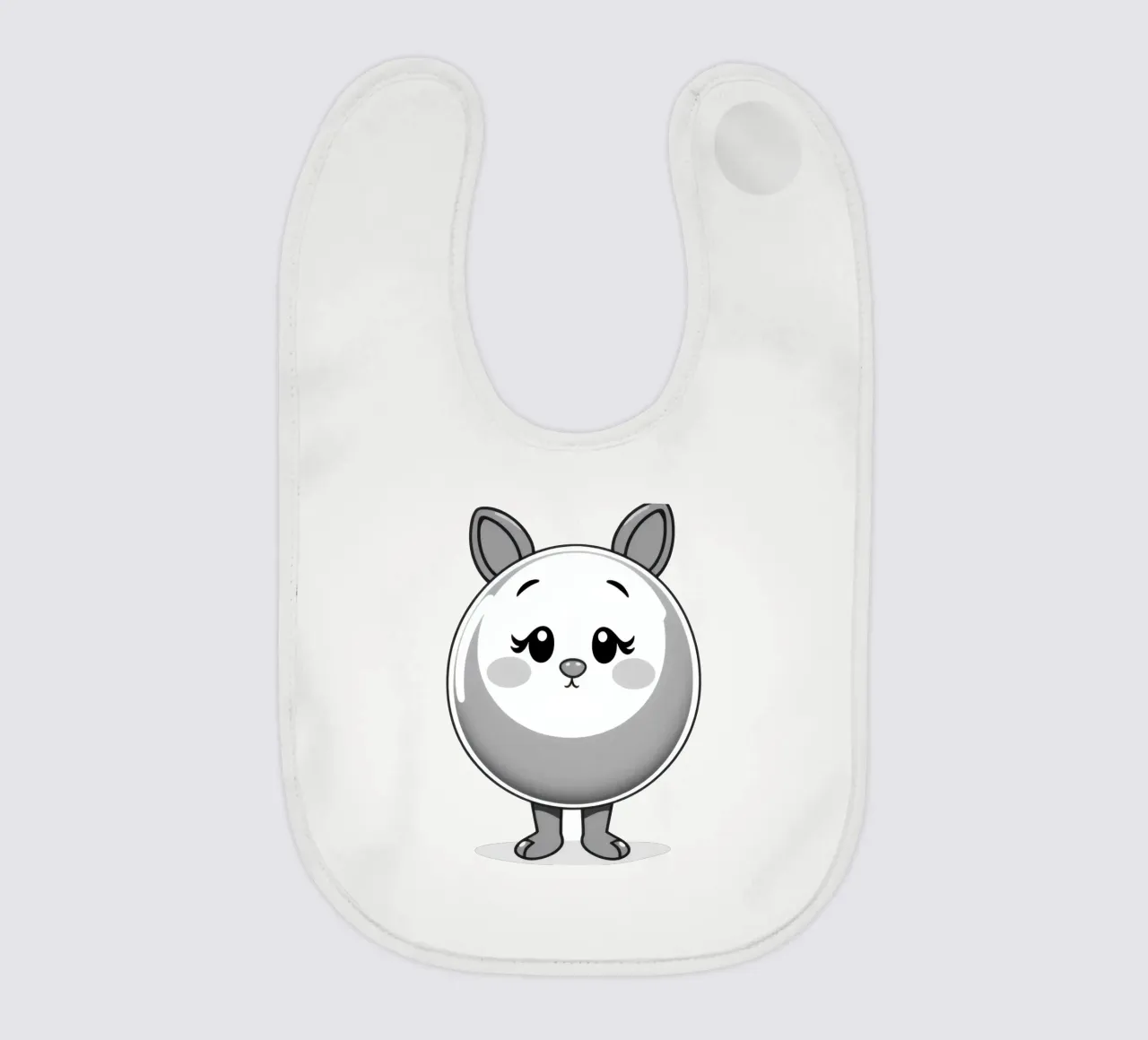 Simpatico personaggio animato rotondo con orecchie e allegro bavaglino da DesignDoodle