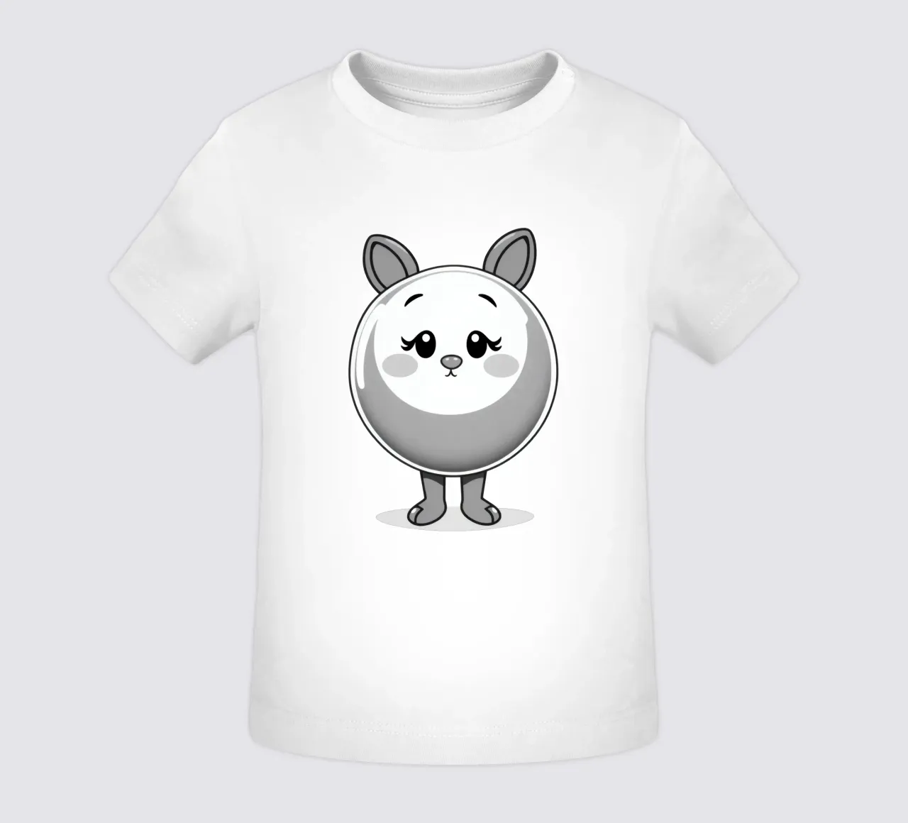 Simpatico personaggio animato rotondo con orecchie e allegro maglietta neonato da DesignDoodle