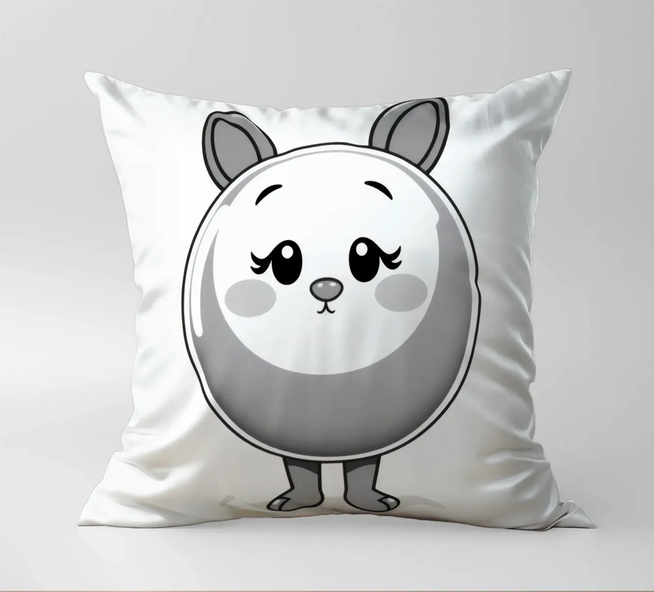 Cute round animated character with ears and cheerful decorative cushion by DesignDoodle