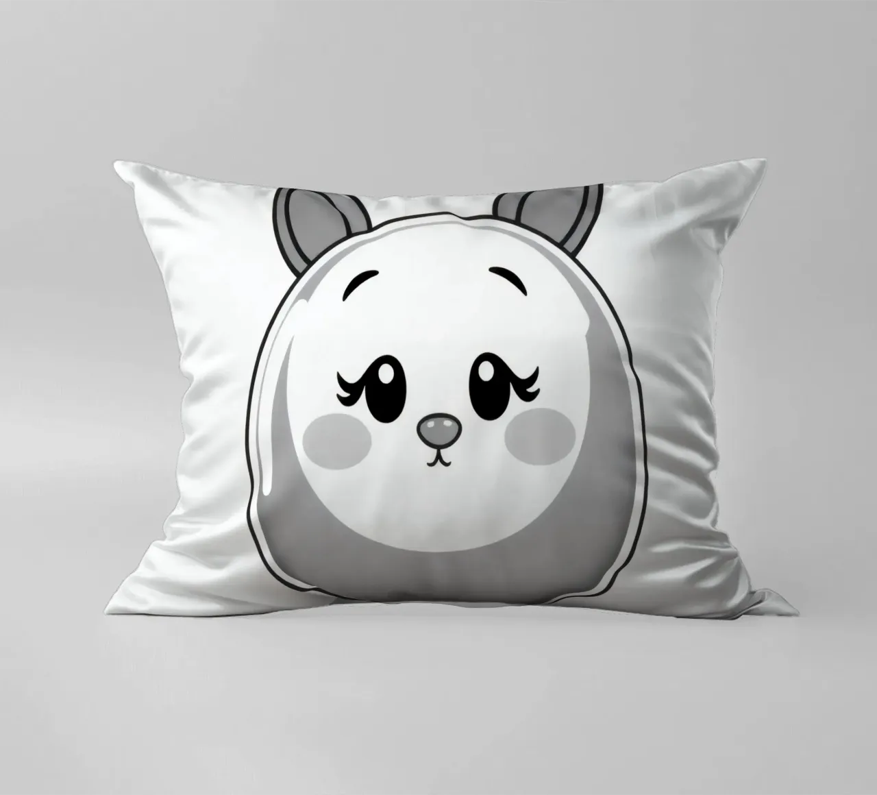 Cute round animated character with ears and cheerful decorative cushion by DesignDoodle