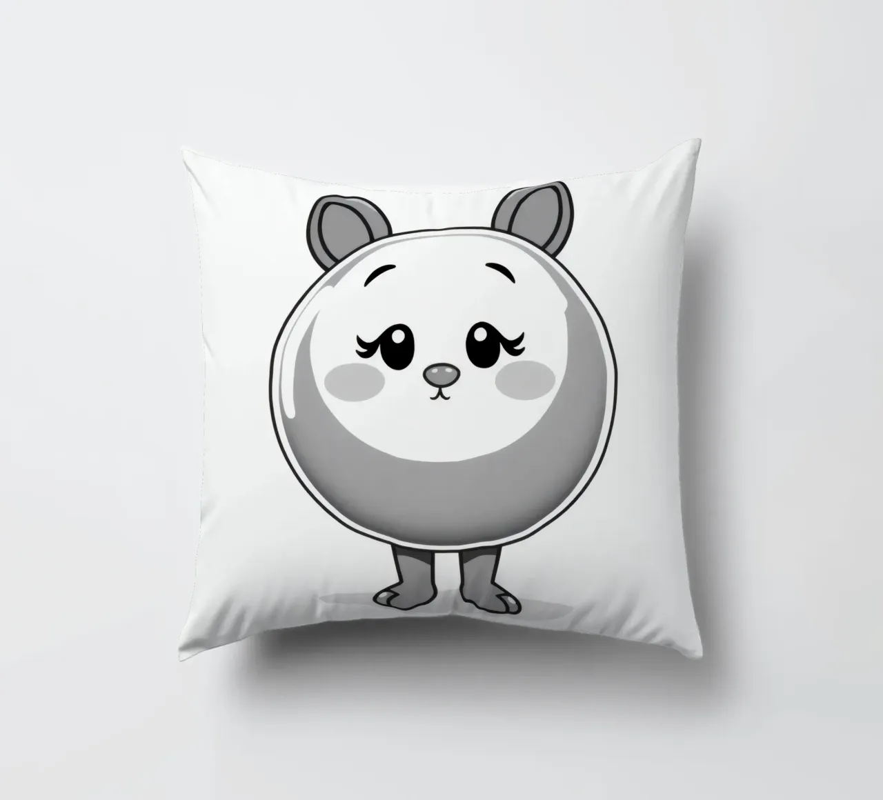Cute round animated character with ears and cheerful decorative cushion by DesignDoodle