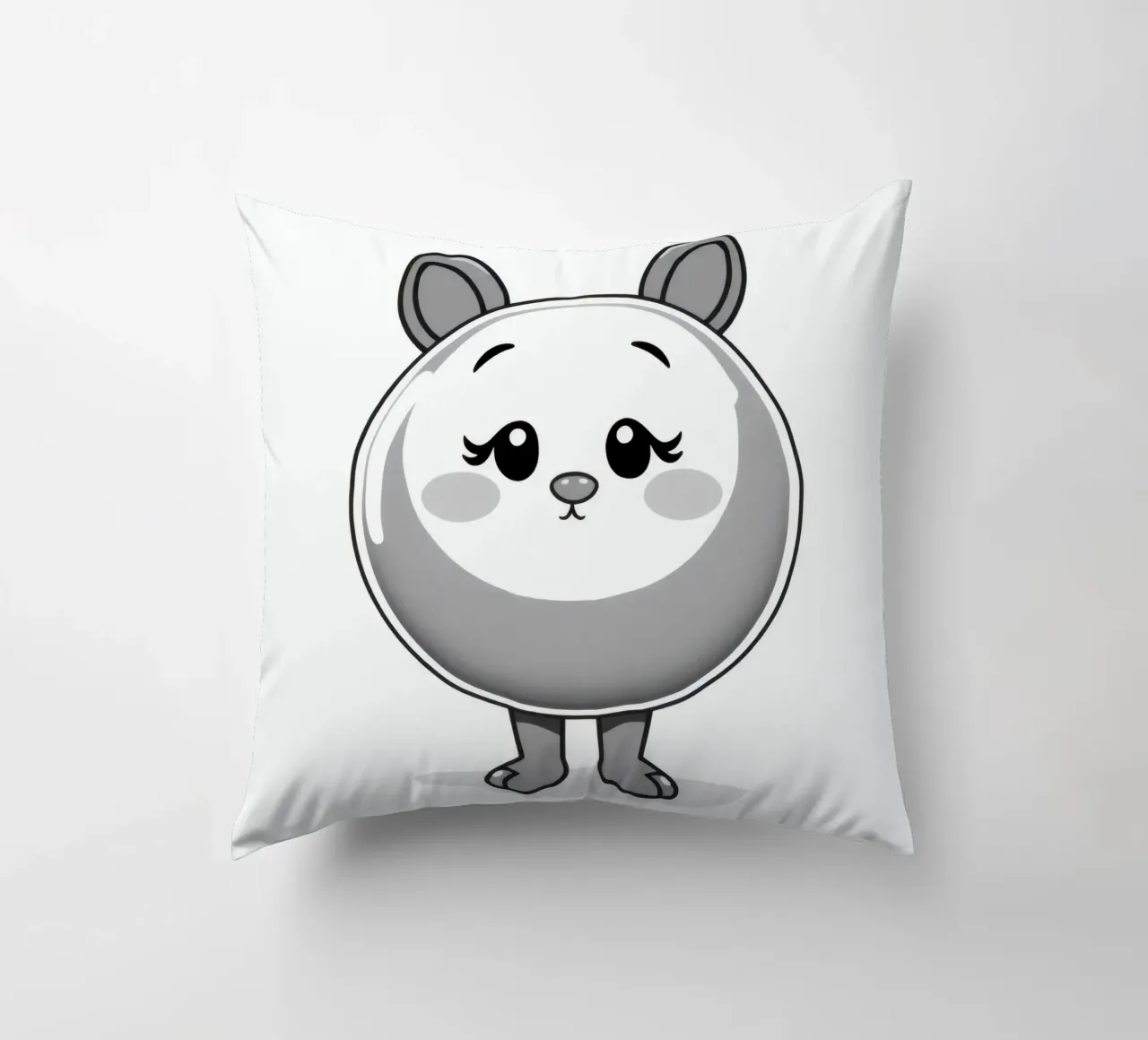 Cute round animated character with ears and cheerful decorative cushion by DesignDoodle