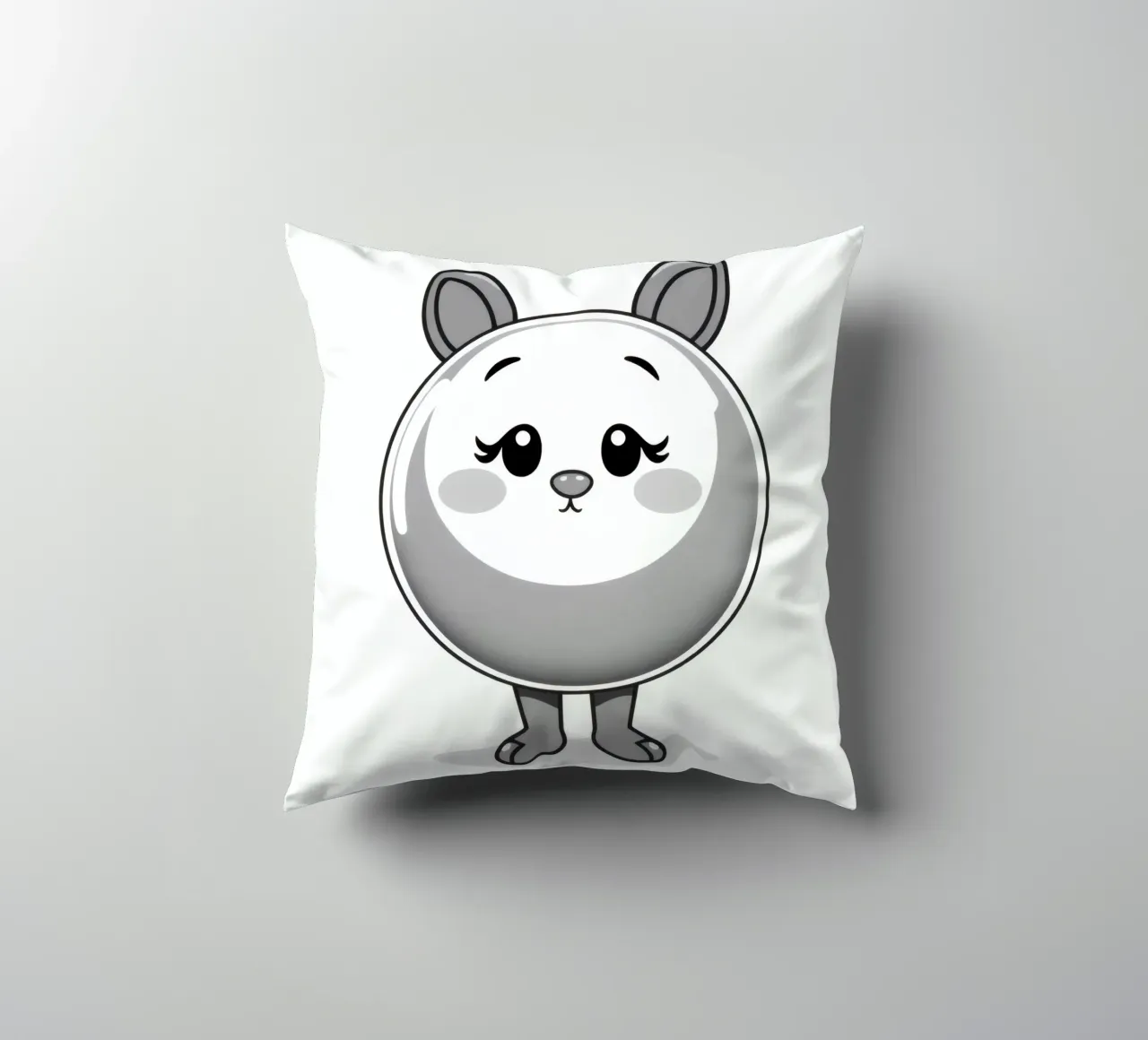 Cute round animated character with ears and cheerful decorative cushion by DesignDoodle
