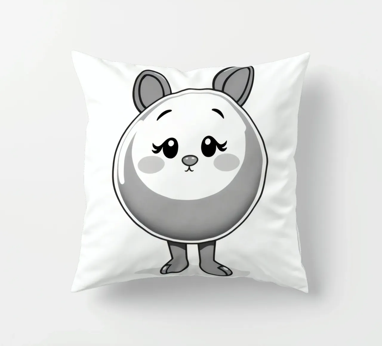 Cute round animated character with ears and cheerful decorative cushion by DesignDoodle