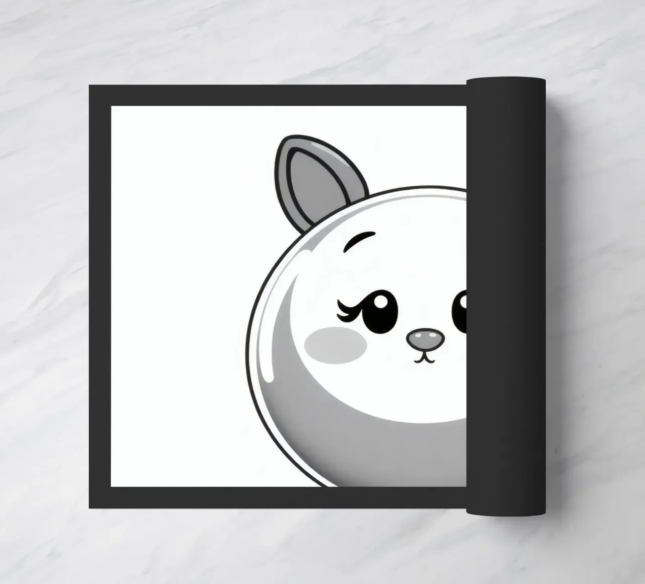 Simpatico personaggio animato rotondo con orecchie e allegro zerbino da DesignDoodle