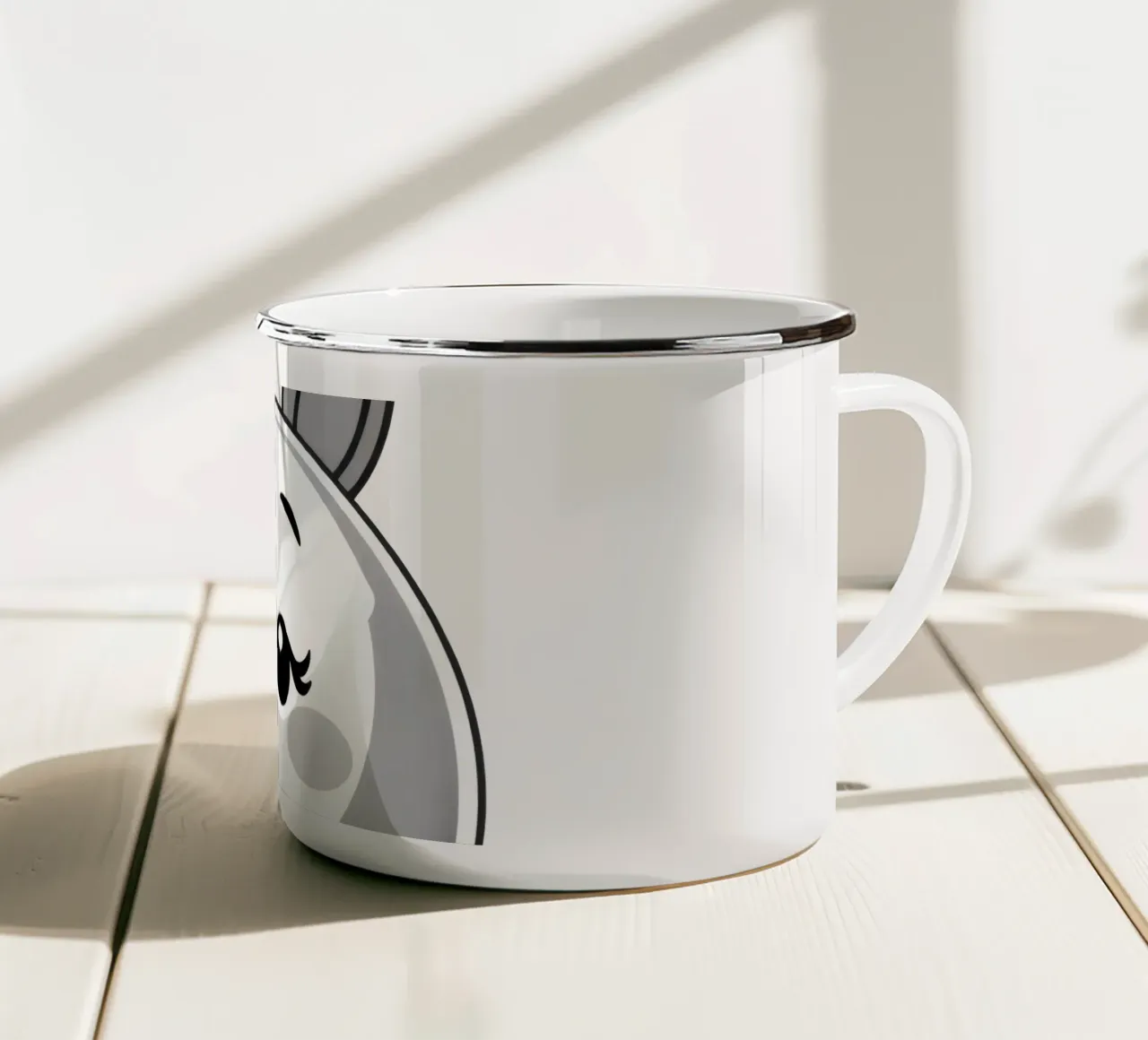 Simpatico personaggio animato rotondo con orecchie e allegro tazza in smalto da DesignDoodle