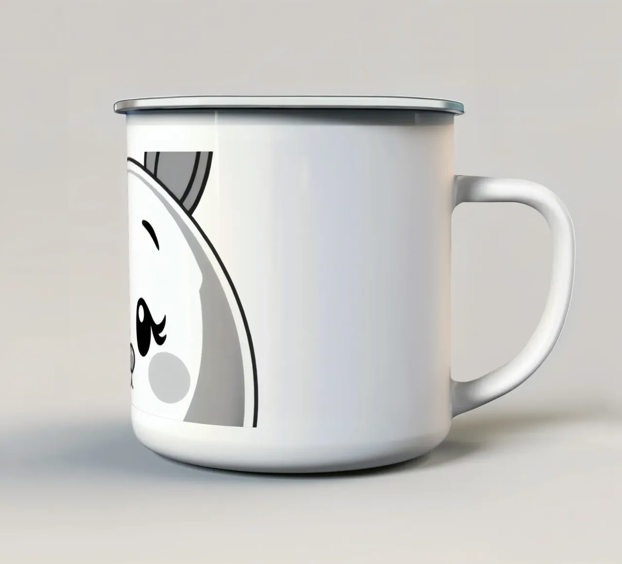 Simpatico personaggio animato rotondo con orecchie e allegro tazza in smalto da DesignDoodle
