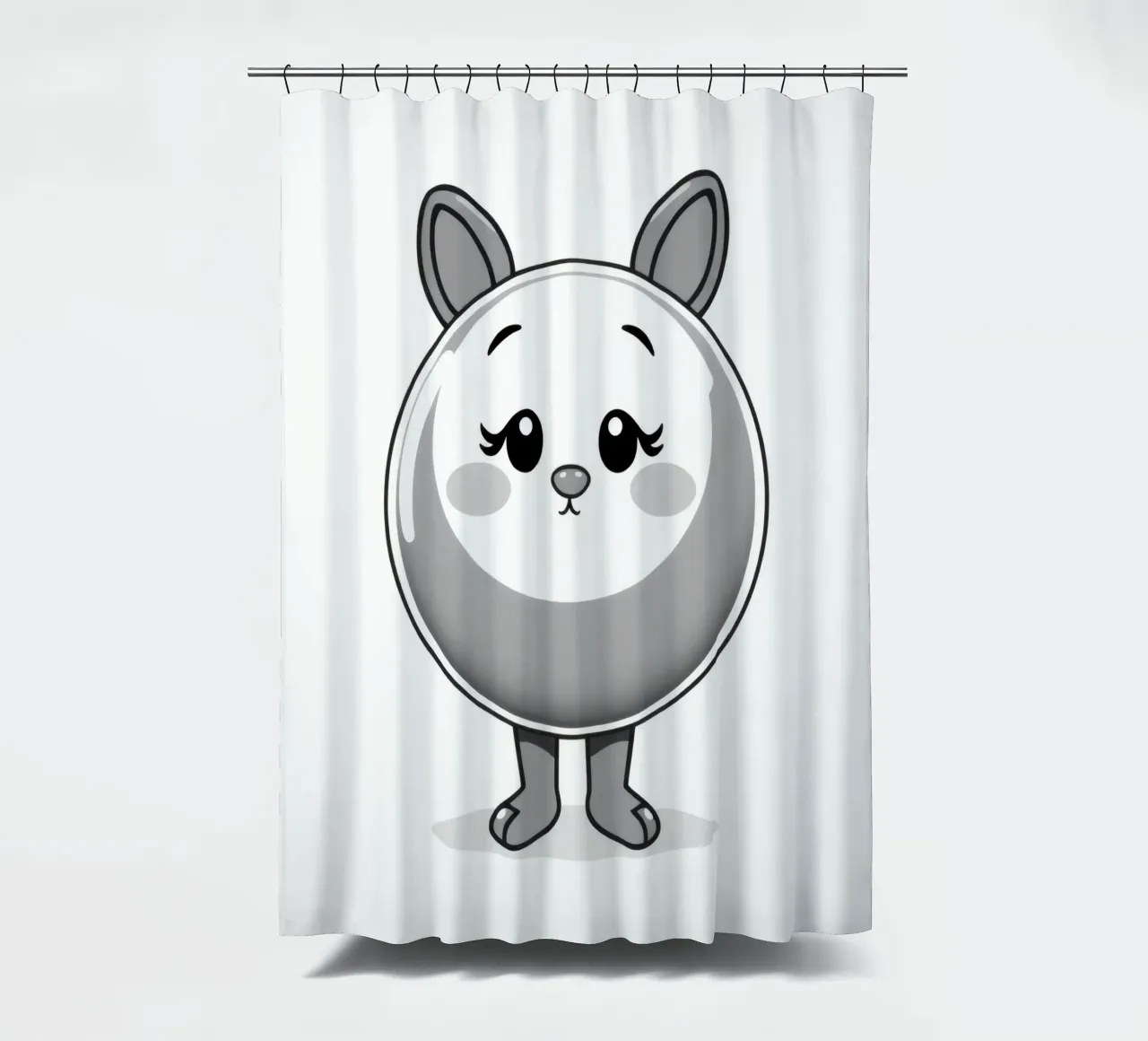 Cute round animated character with ears and cheerful shower curtain by DesignDoodle