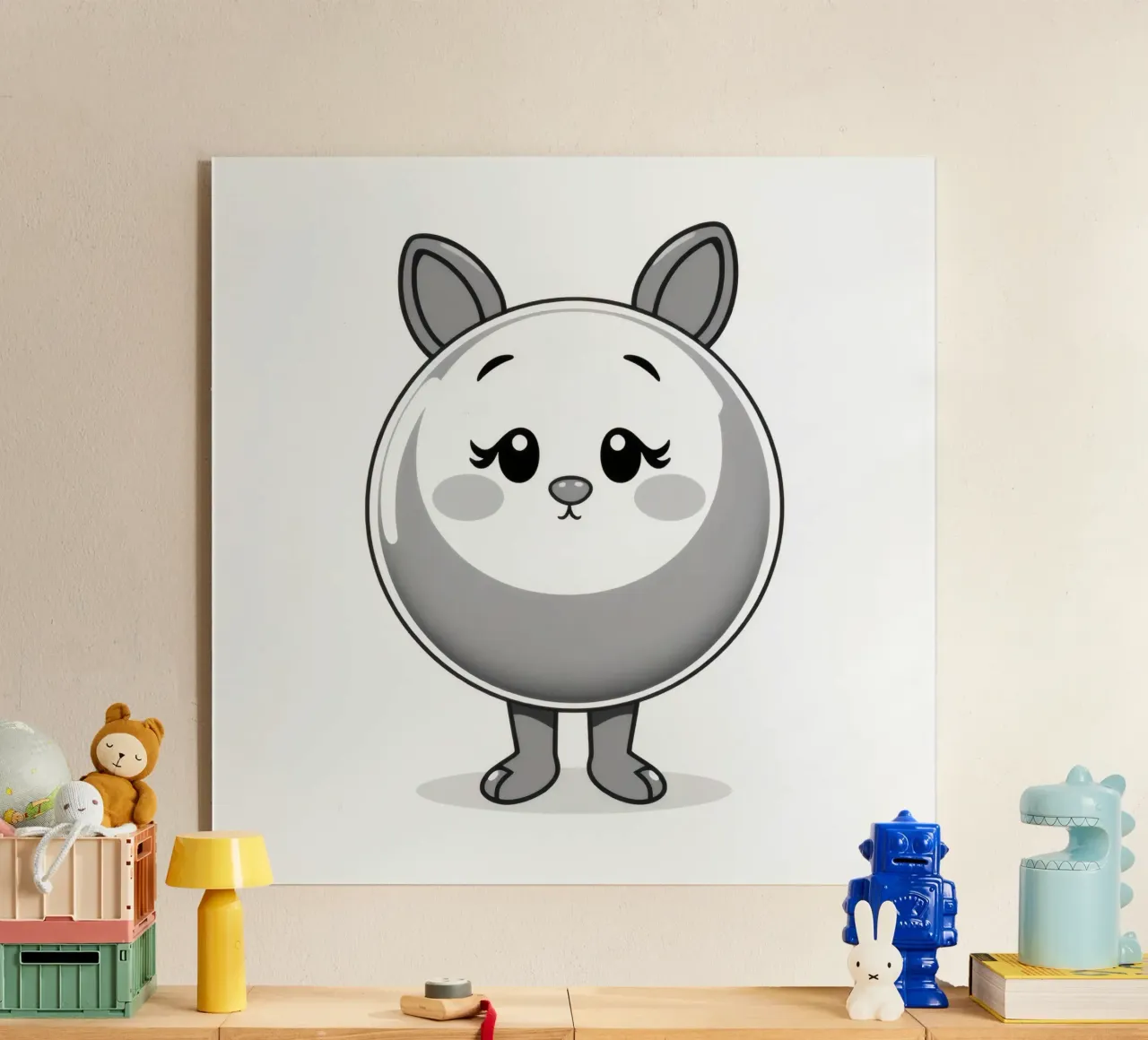 Simpatico personaggio animato rotondo con orecchie e allegro plexiglass da DesignDoodle