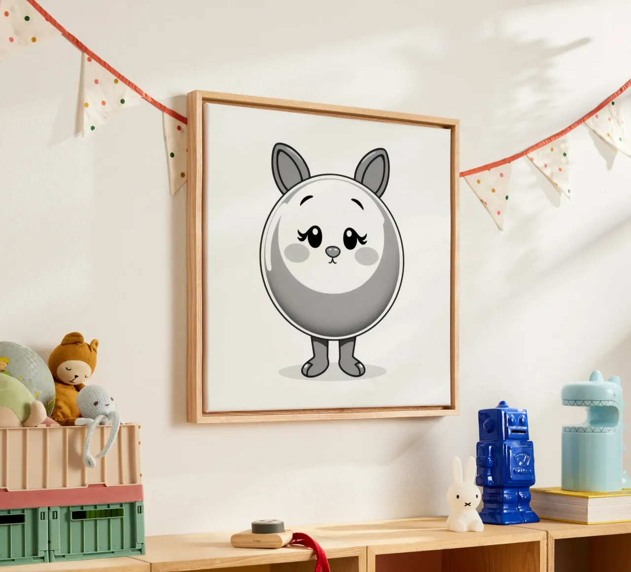 Cute round animated character with ears and cheerful canvas by DesignDoodle