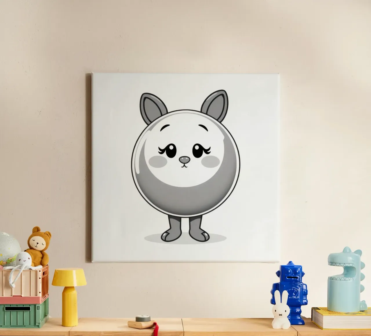 Cute round animated character with ears and cheerful canvas by DesignDoodle