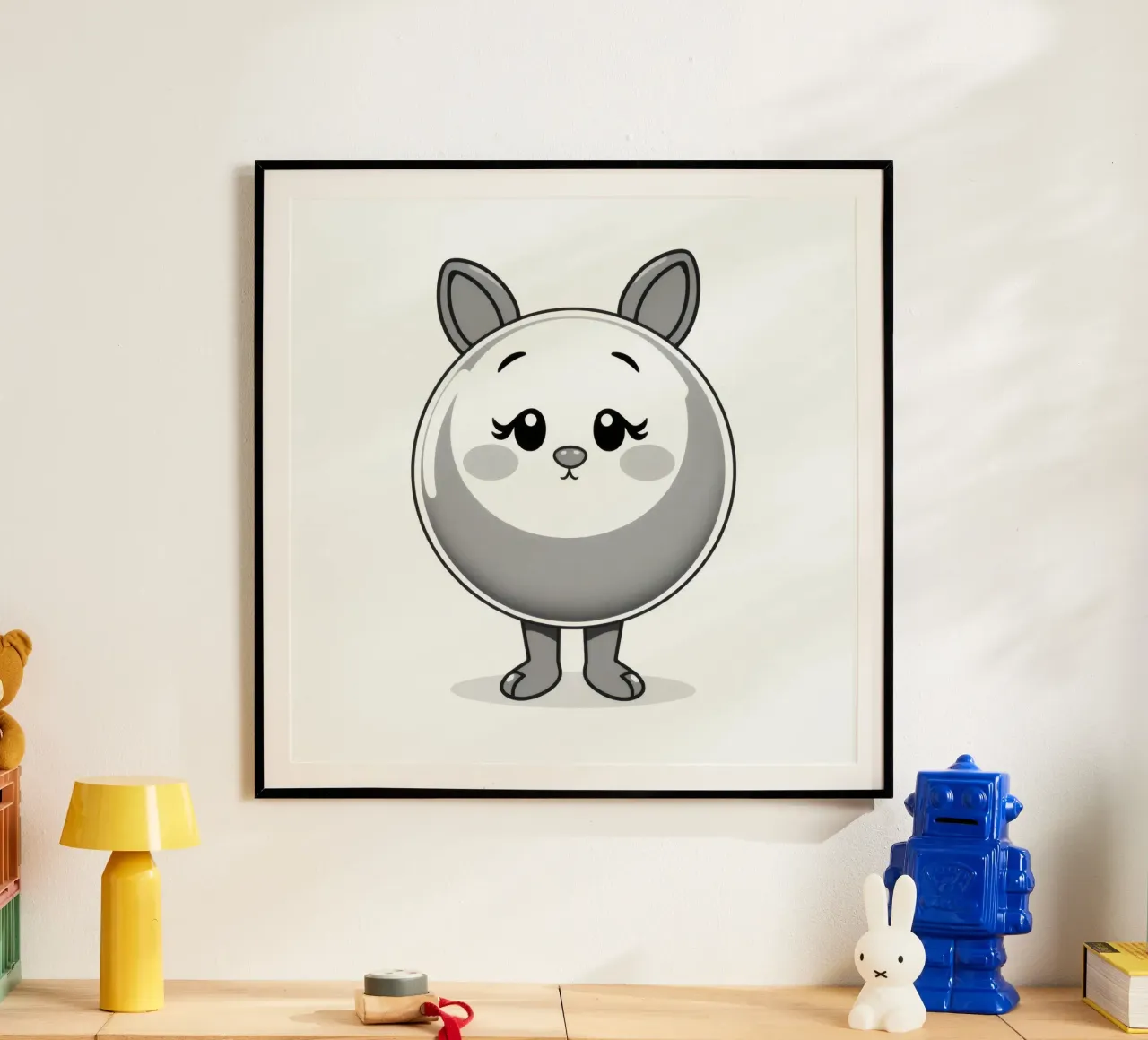 Cute round animated character with ears and cheerful hahnemühle by DesignDoodle