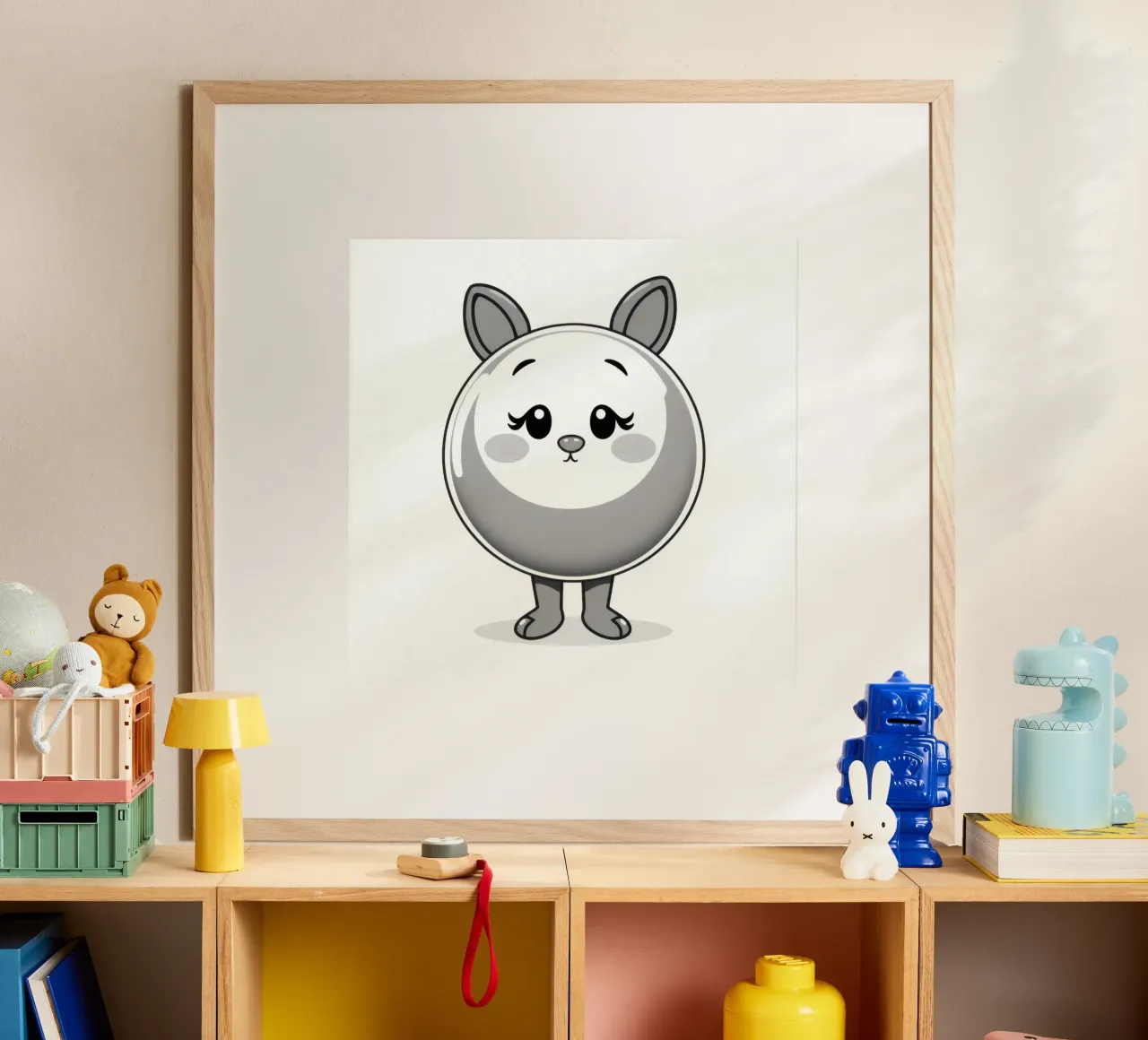 Cute round animated character with ears and cheerful hahnemühle by DesignDoodle