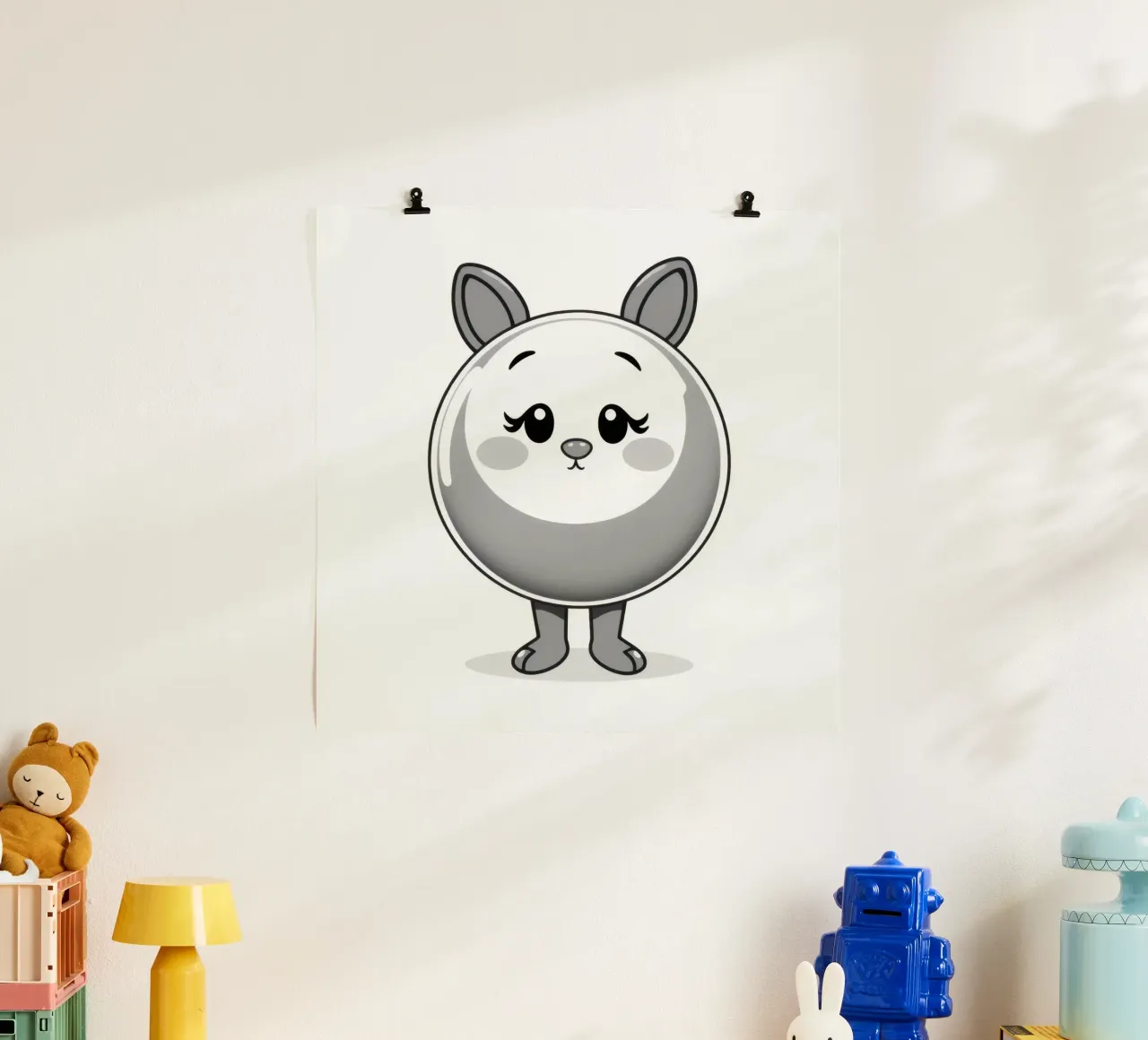 Cute round animated character with ears and cheerful hahnemühle by DesignDoodle